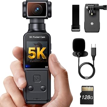 5K Body Camera with Audio, 270 Rotating Lens, External Mic, and EIS Stabilization 4K/60FPS Z14 Vlogging Camera for Daily Recording and Personal Record 128GB