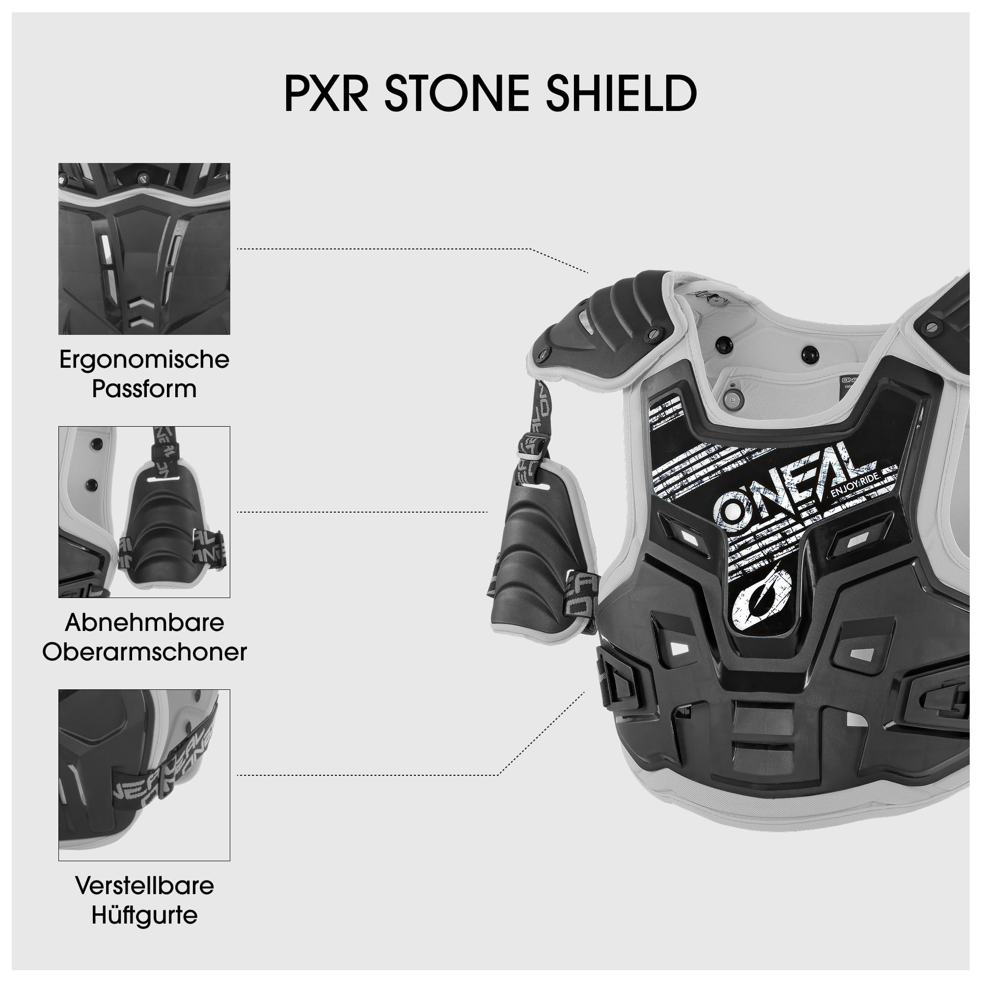 O'NEAL | Brustprotektor | Motocross Enduro | Aus Kunststoff-Spritzguss, Verstellbare Hüftgurte PXR Stone Shield Brustpanzer | Erwachsene | Schwarz Grau | One Size