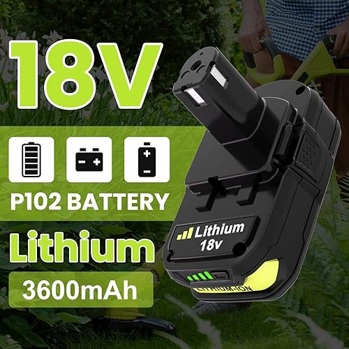 Miniatura 2 de Paquete de 2 baterías de litio de 3.6 Ah de repuesto para batería Ryobi de 18 V y cargador P117 Combo compatible con batería y cargador Ryobi de 18