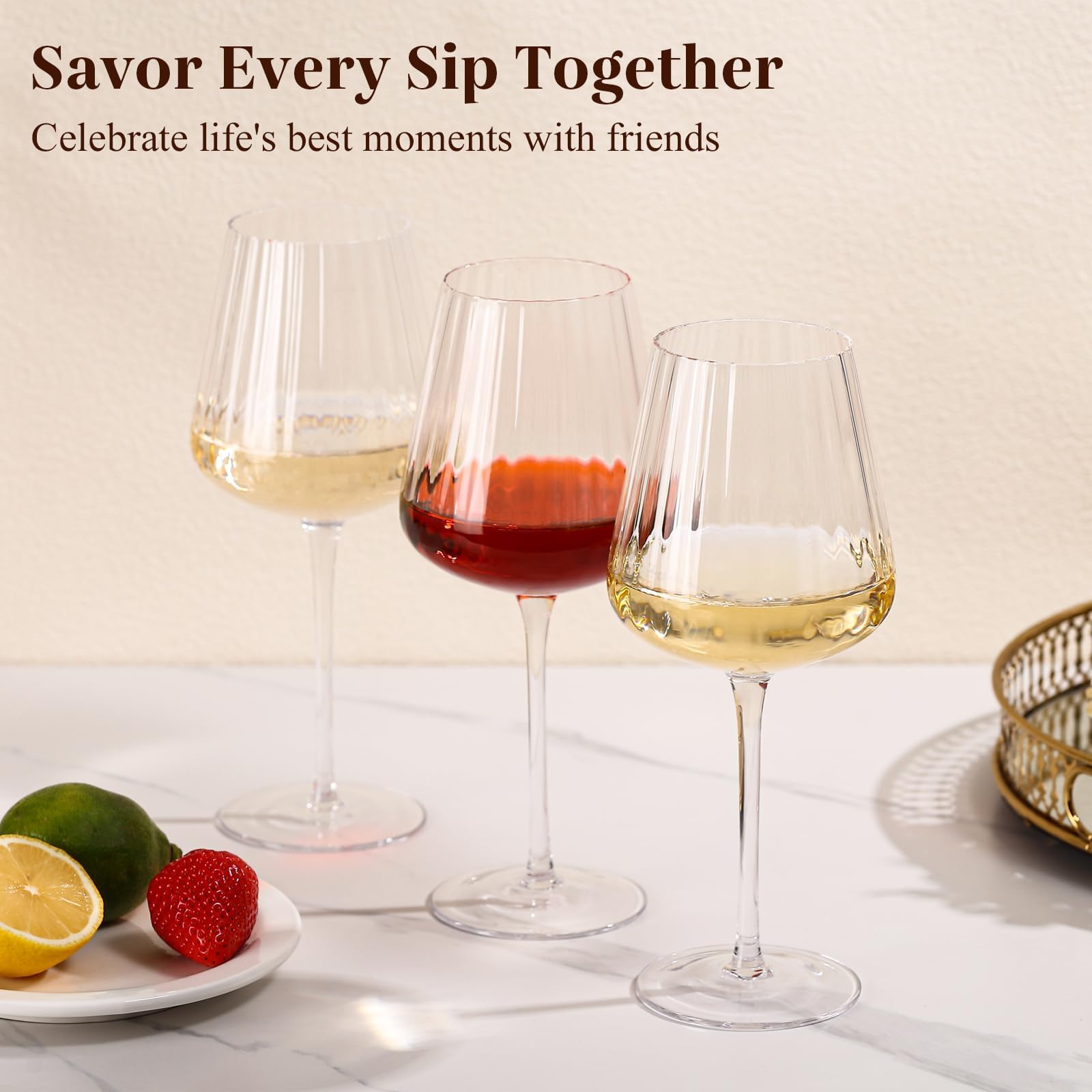 Elegantes, geripptes Weinglas-Set, 400 ml, bleifrei, Kristall, gerippt, Stielgläser für Rot- und Weißwein, Premium-mundgeblasene Gläser für Hochzeiten, Dinnerpartys und besondere Anlässe
