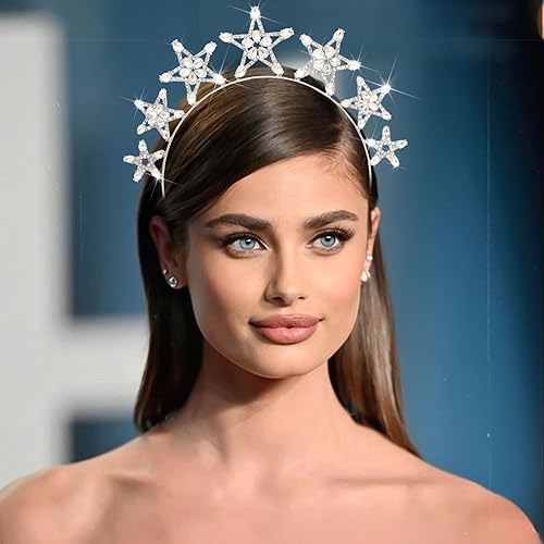 Miniatura 5 de Corona de corona de estrella de cristal plateado, tiaras de diosa con diamantes de imitación, accesorios para el cabello, coronas de ángel