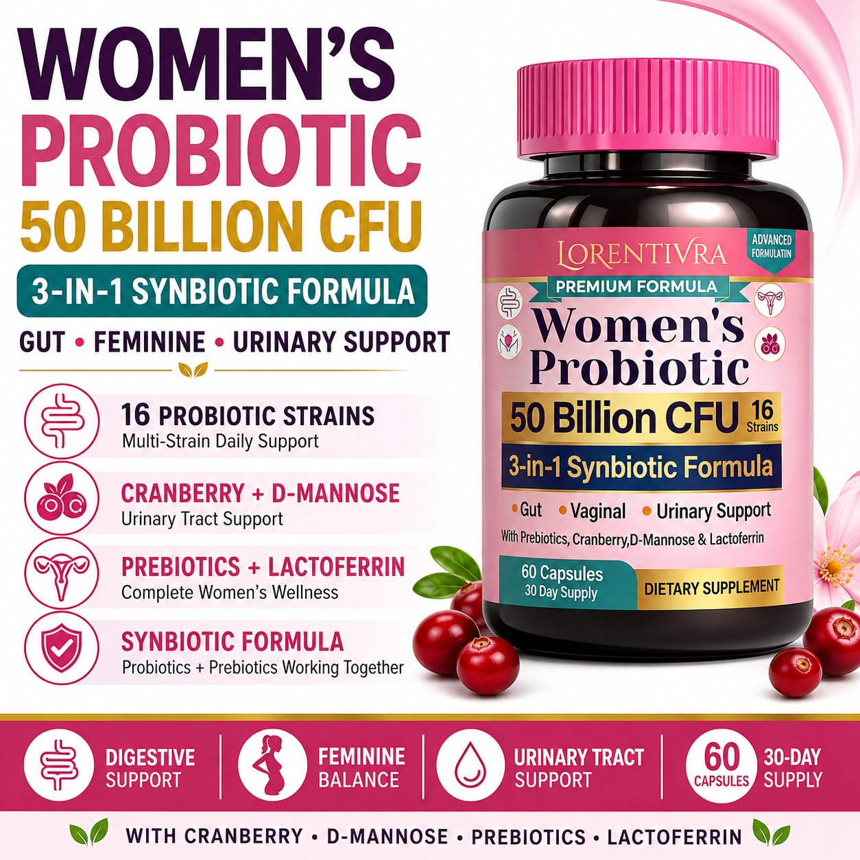 Women's Probiotics 50 Billion CFU 16 Strains, 60 Capsules — Amazon image 2