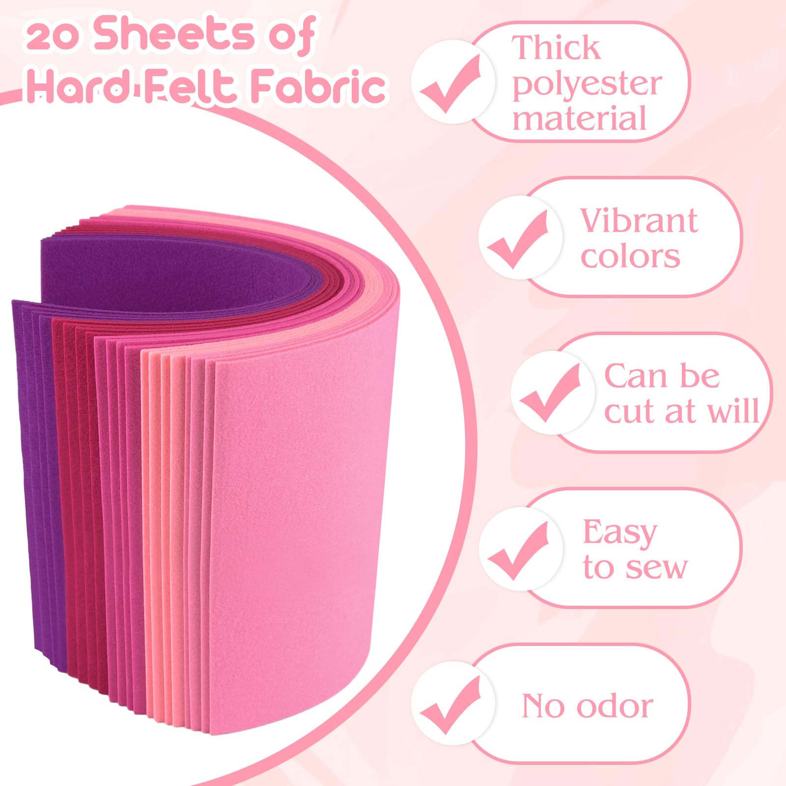 NEBURORA 2mm Thick Felt Sheets for Crafts 20 Pcs Stiff Felt for Crafts Pink Felt Fabric Sheets Patchwork Sewing Craft Supplies (Pink Series) - Image 3