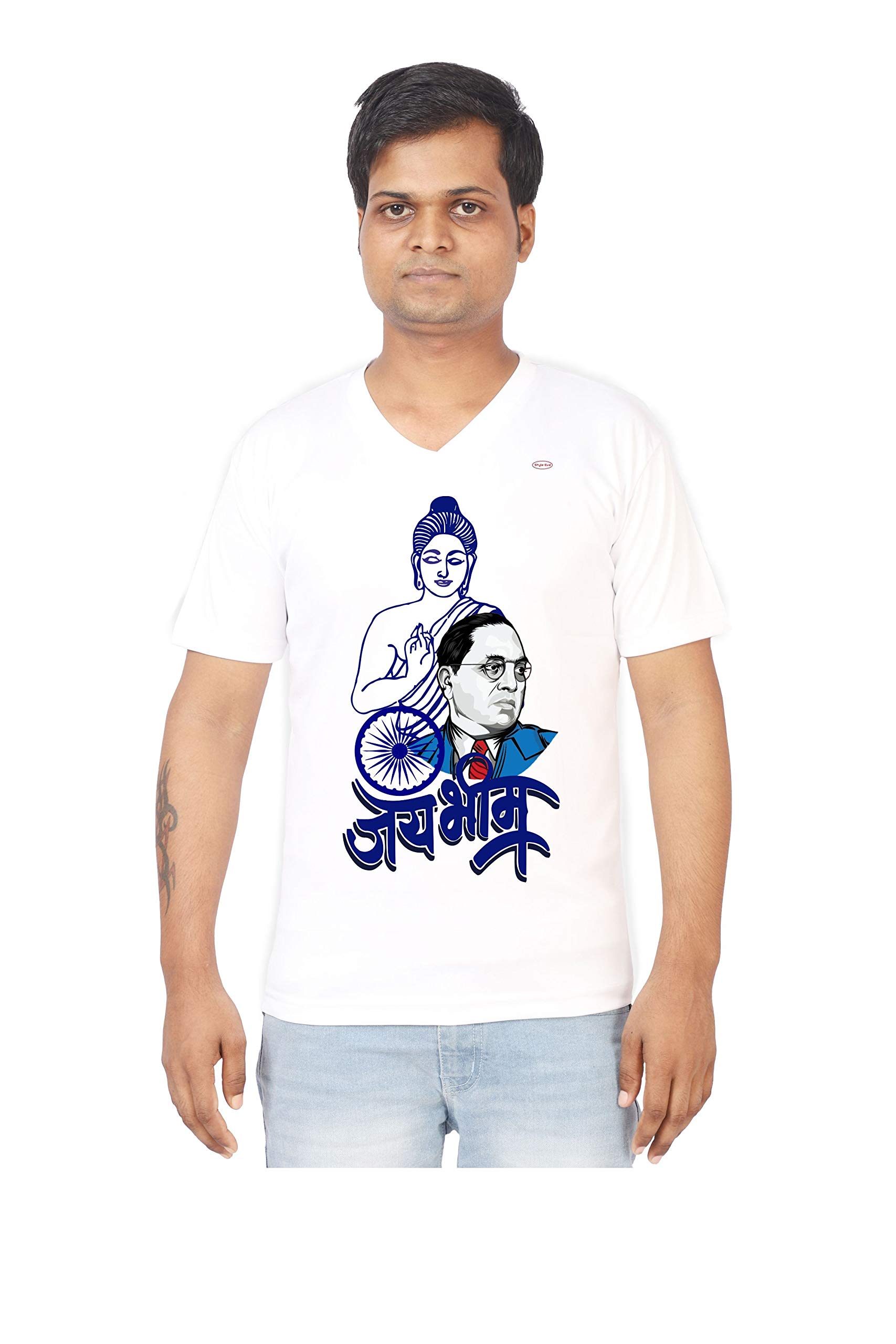 Style Eva - White Polyester | 252 - Jai Bhim | Jai Bhim Printed Short Sleeve V Neck T-Shirt