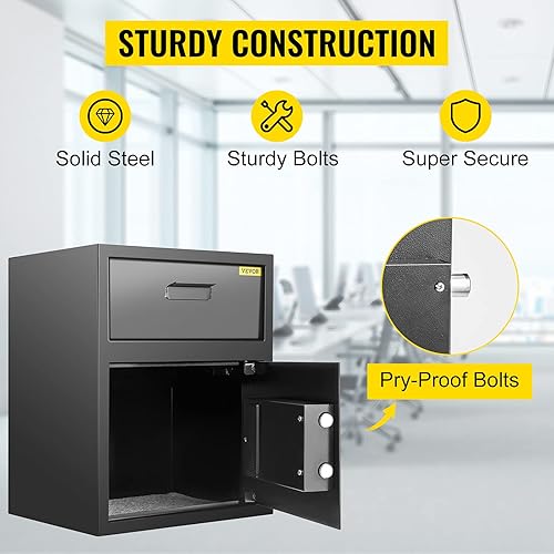 Miniatura 2 de VEVOR - Caja fuerte de depósito digital de 1.7 pies cúbicos de acero al carbono, cerradura electrónica de código con ranura de depósito, 2 llaves de