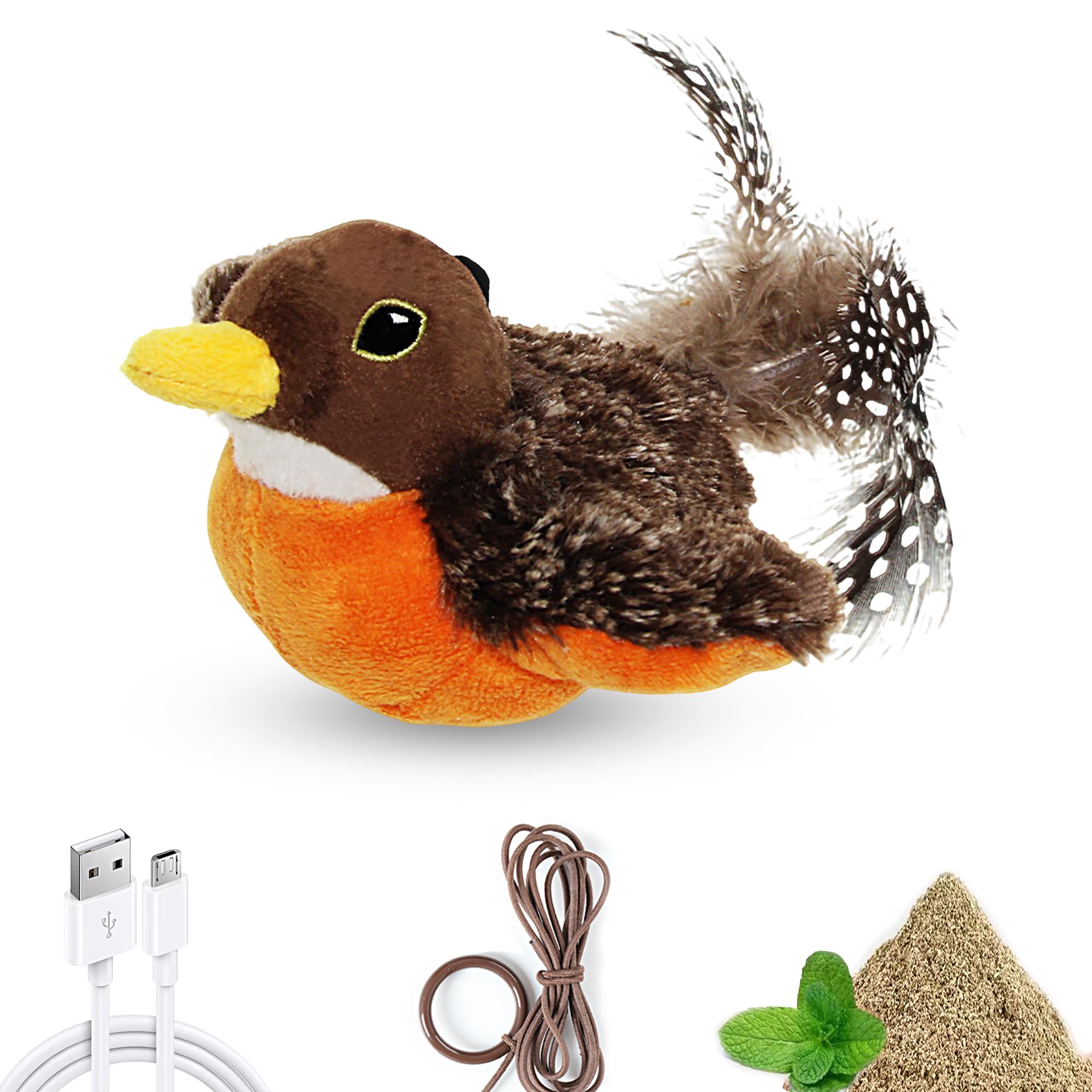 Vealind Flapping Bird Cat Toy USB Rechargeable Interactive Touch Activated Kitten Exercise Toys Hanging Door Simulated Chirping Flying Sparrow Cats Toys