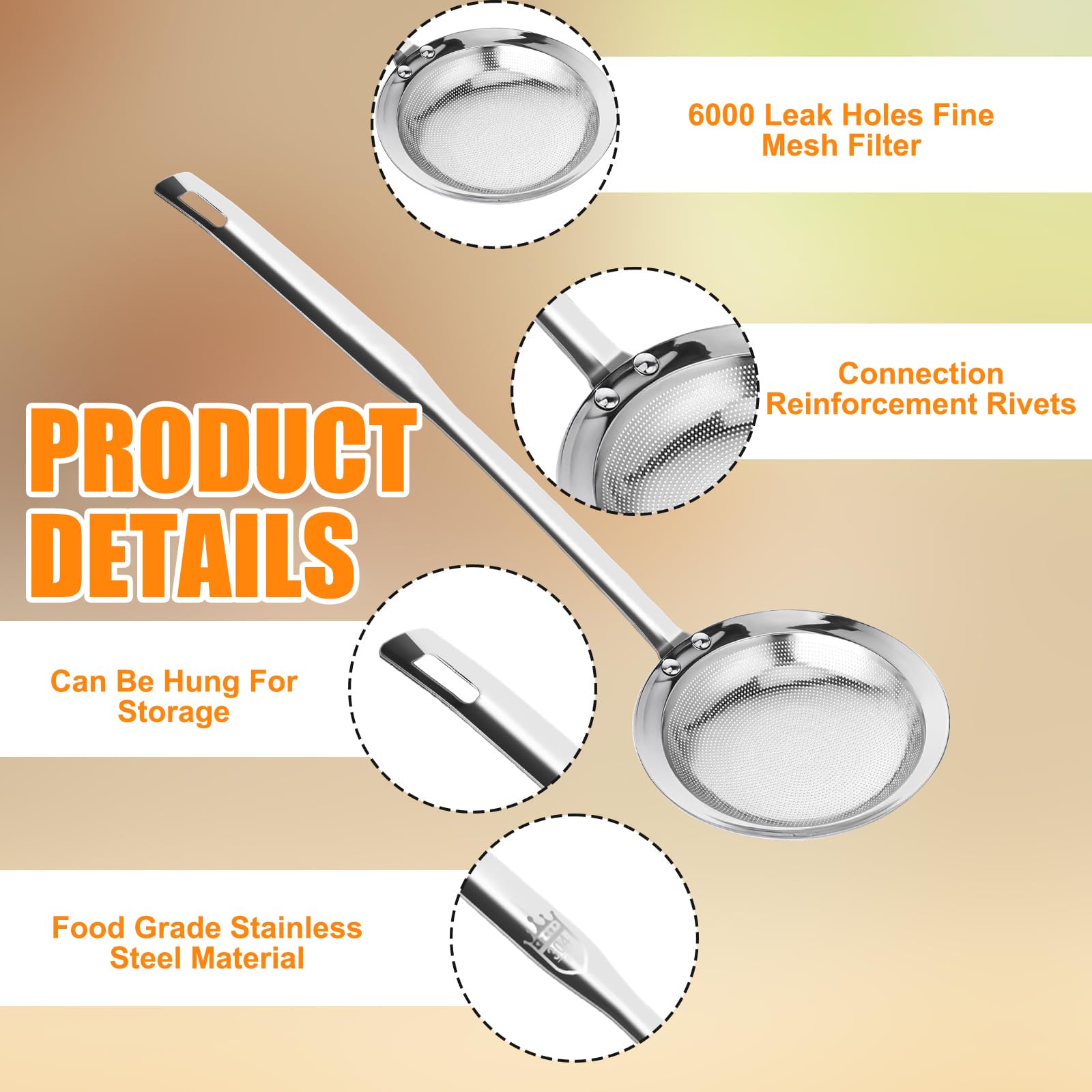 Cocina Espumadera de Malla, 12cm Espumadera Acero Inoxidable, Acero Inoxidable Colador Malla, para Separar Manchas de Aceite, Grasa, Espuma, Aceite de Filtro, Antideslizante y Ergonómic