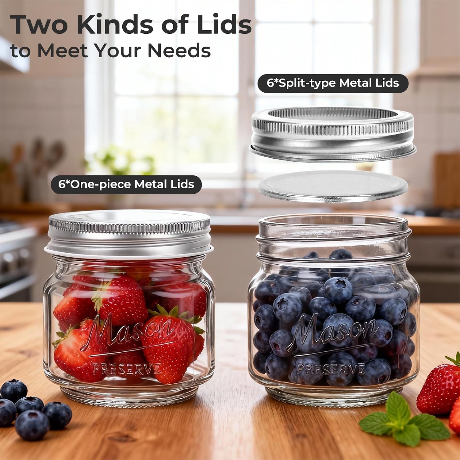Eathtek 6 Pack 8 oz Glass Mason Jars with Regular Lids, 240 ml Canning Jars