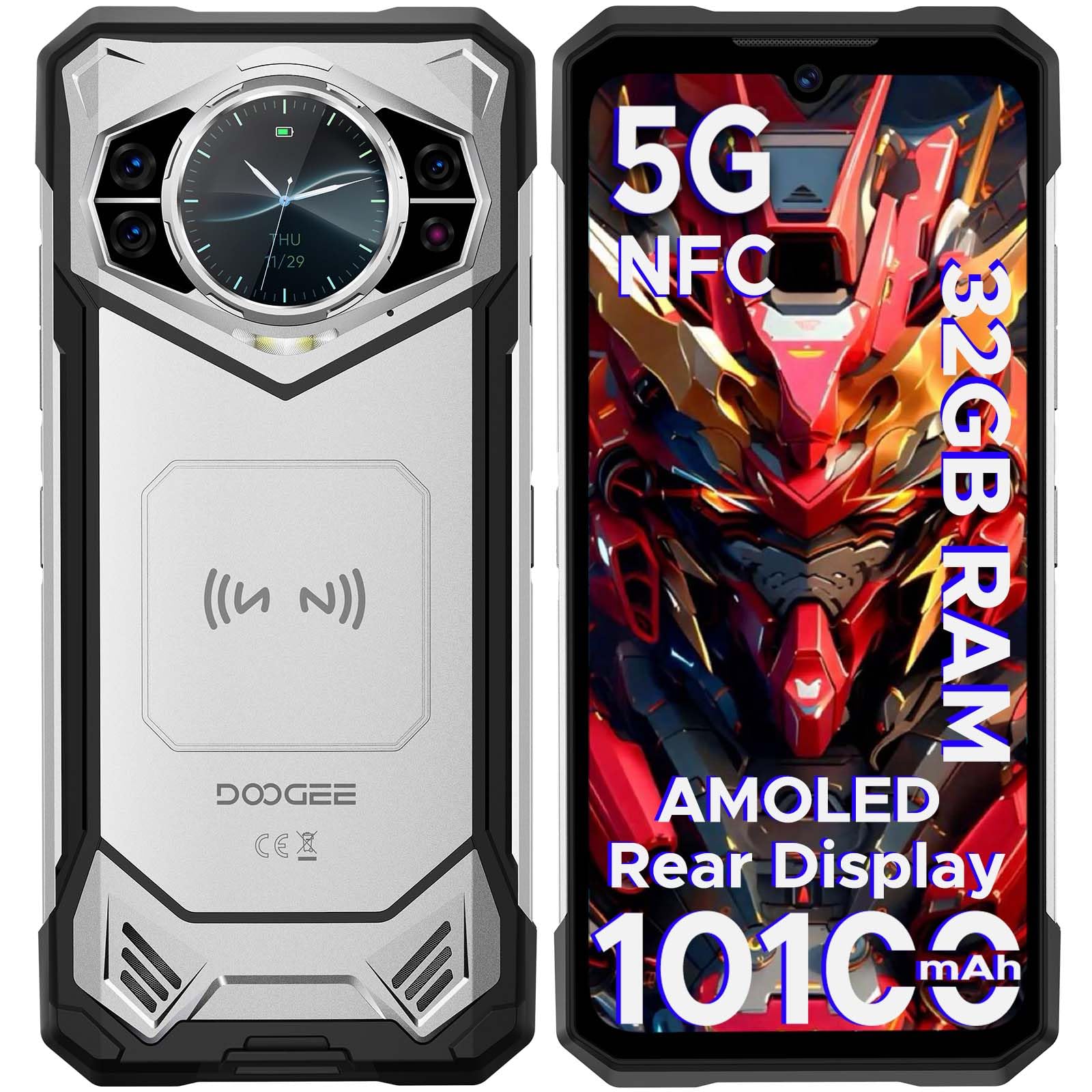DOOGEE S200 Rugged Smartphone 5G, 6.72”FHD+/120Hz Android Rugged Phone with 1.32" AMOLED Rear Display, 10100mAh/33W, 32GB+256GB/2TB, 100MP+20MP+20MP Night Vision Camera, WiFi 6/NFC/Fingerpri