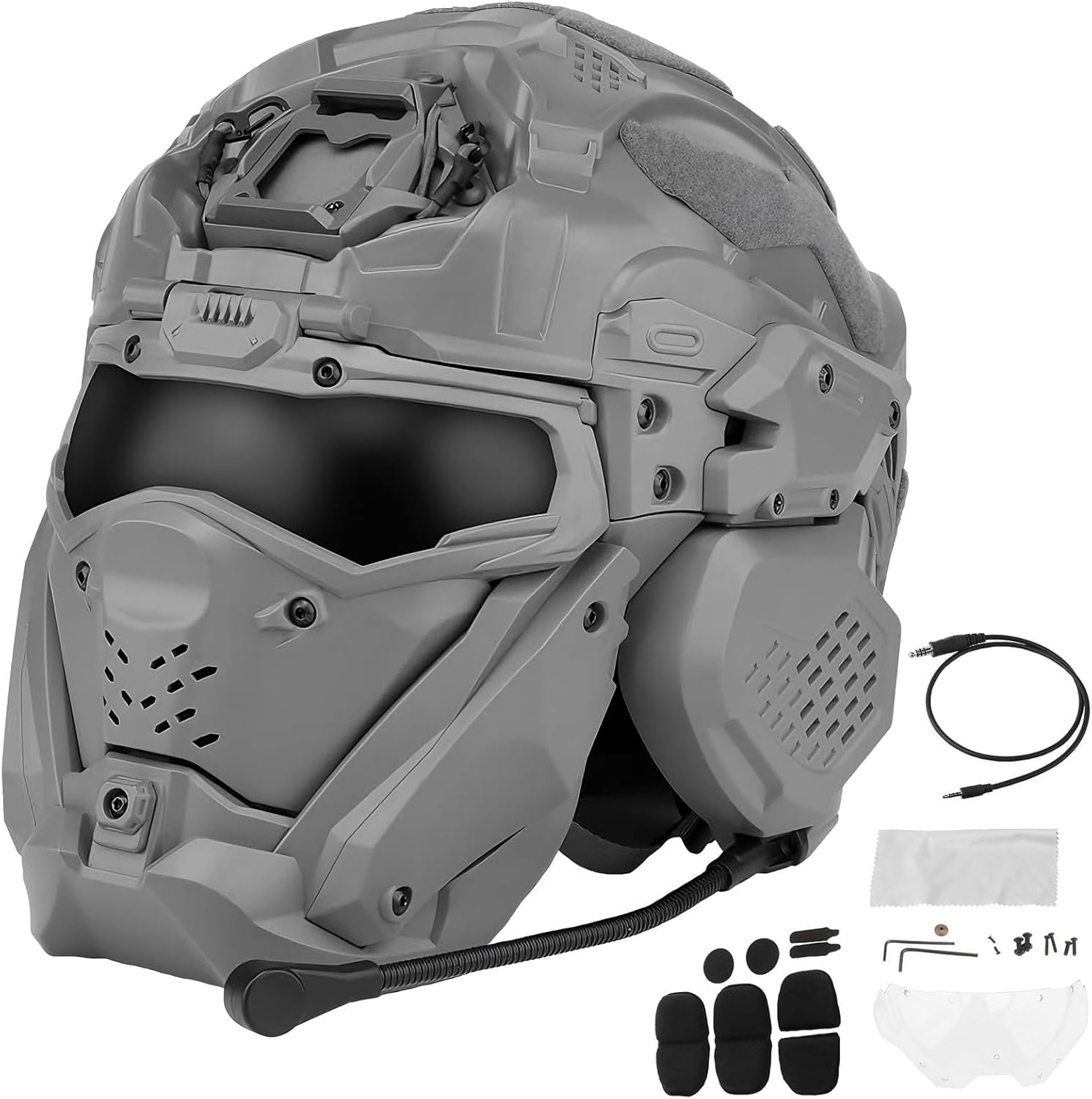 Tactical Airsoft Helmet Set,Fast Helmet Built-in HD Headset with Full Face Mask Goggles and Anti-Fog Fan, for Outdoor Game CS Airsoft Training