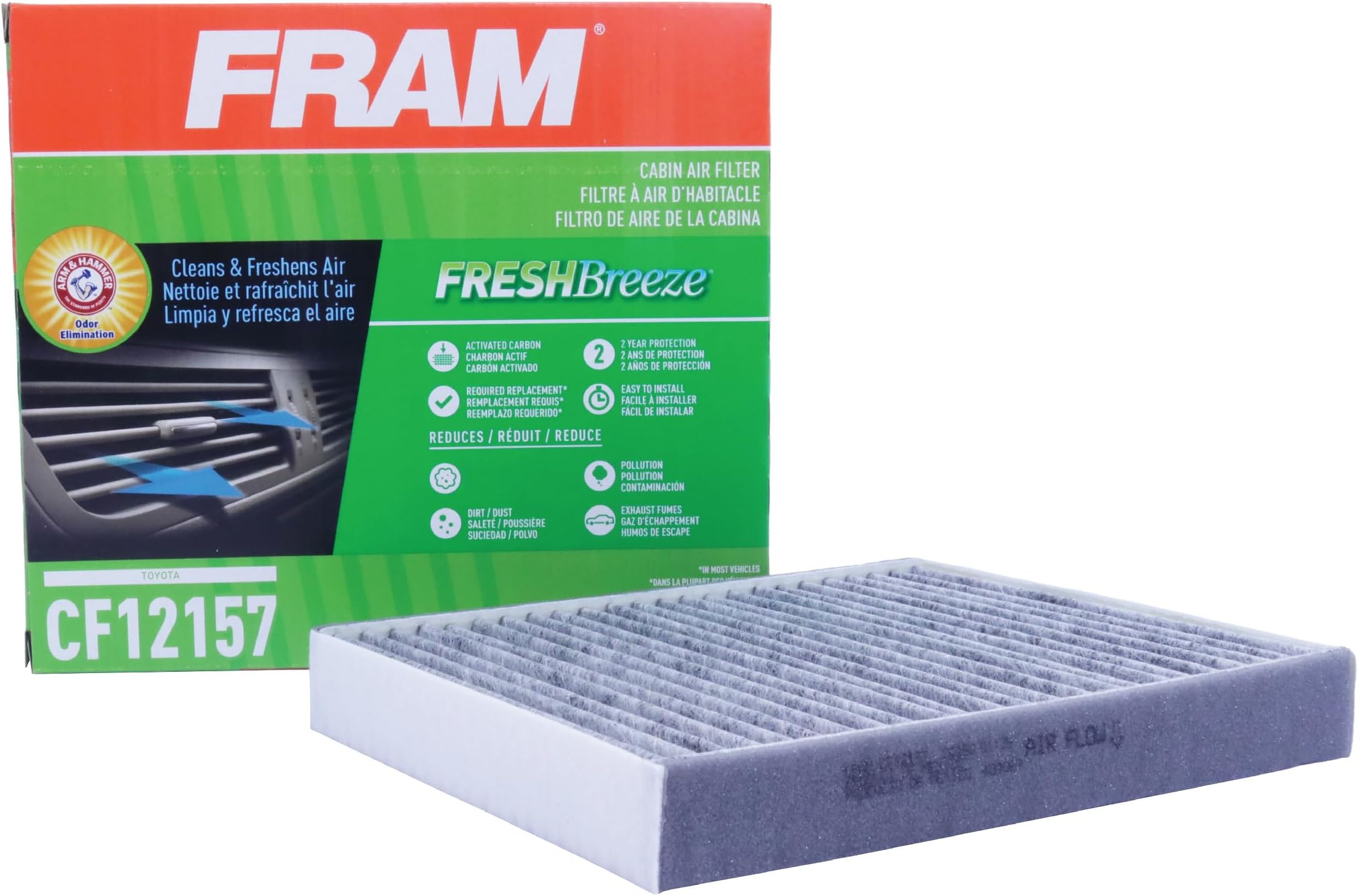 Fram Fresh Breeze Cabin Air Filter with Arm & Hammer Baking Soda, CF12157 for Select Lexus and Toyota Vehicles, white