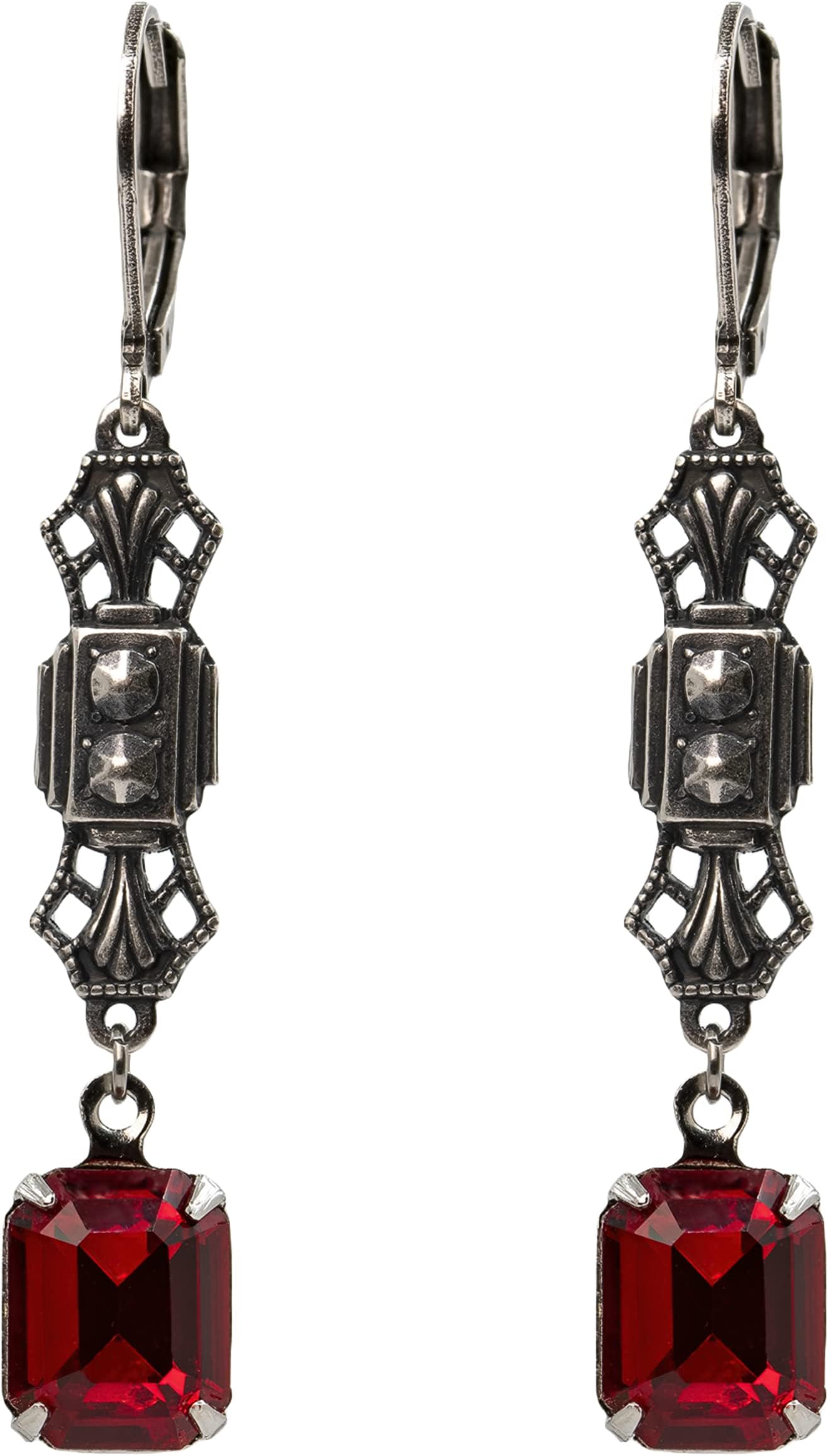 Art Deco, Edwardian style Earrings with Siam Ruby colour Crystal