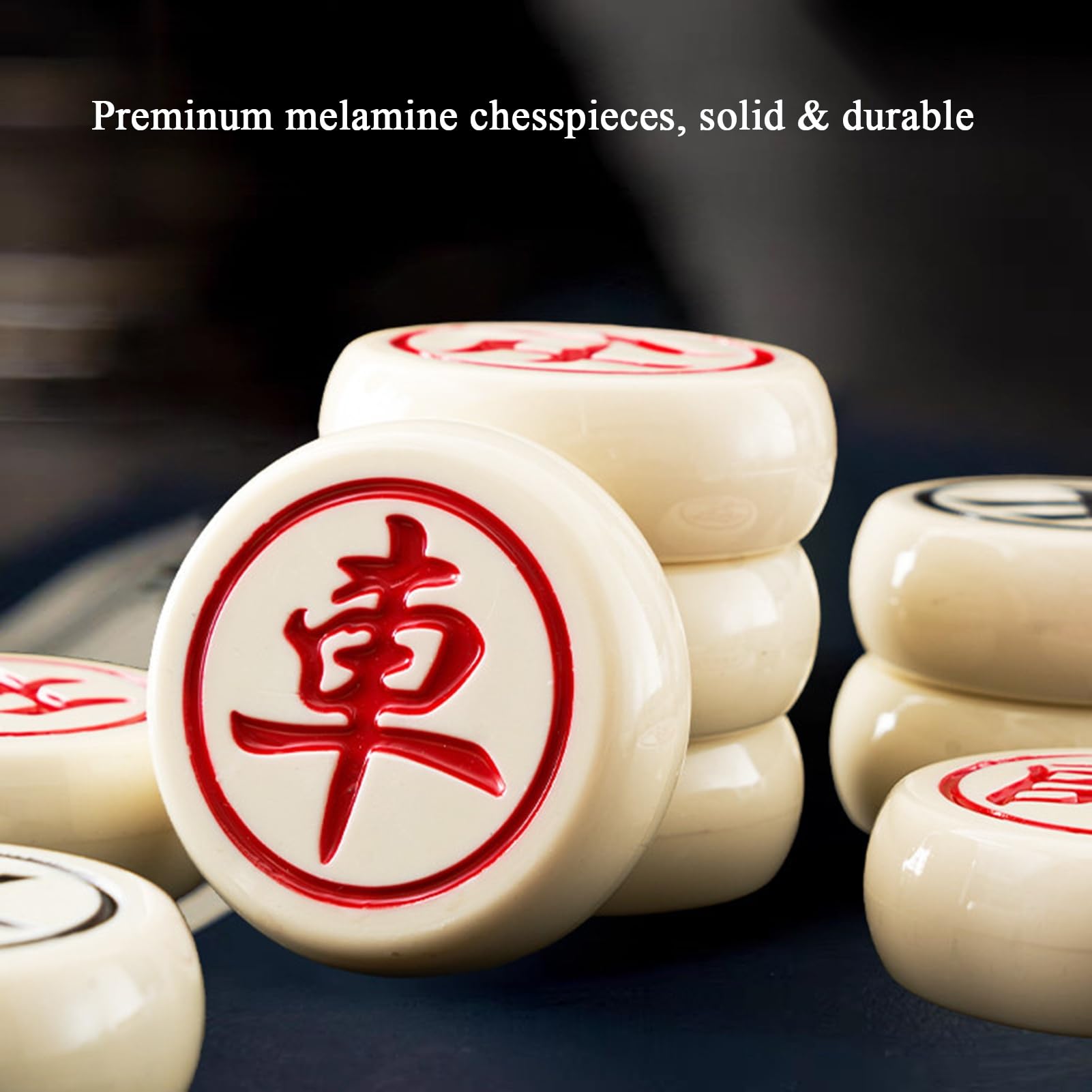 Jeu d'échecs Chinois Xiangqi, Jeu de société avec pièces d'échecs en mélamine, Jeu d'échecs de Voyage Portable, Comprenant Un échiquier en Cuir(3.8cm/1.5in)