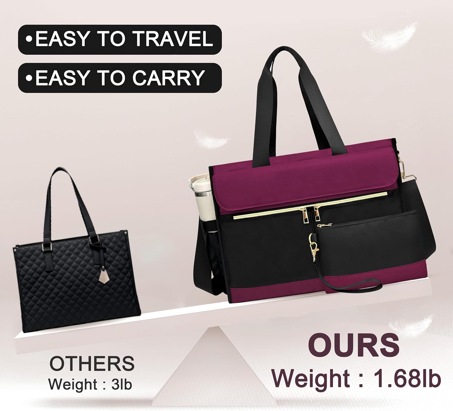 Laptop Bag for Women - 15.6 Inch Tote Work Bag with Compartments Nurse Teacher Bag Large Lightweight Office Handbag - Image 5