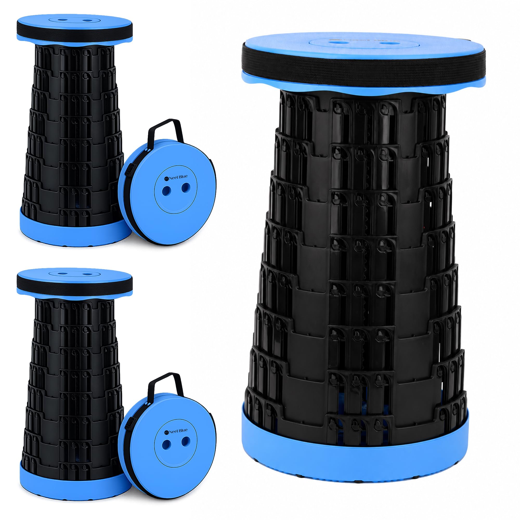 Event Decor Shop Tabouret de camping télescopique 200 kg – Bleu roi, 3 pièces | Siège réglable, tabouret rétractable en plastique haute résistance pour événements et activités en intérieur et en extérieur