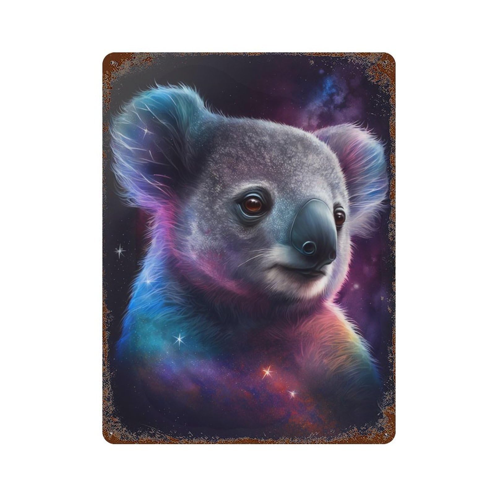 Cosmic Koala Art Print-13 Rust Effect Tin Sign 15.7"x11.8", Retro Wall Decor for Pub, Kitchen And Man Cave Decor