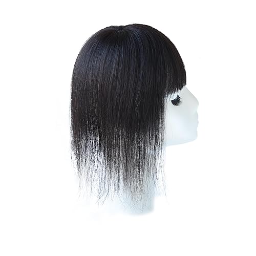 Extensiones de cabello humano con clip de cabello humano con flequillo, base de seda, flecos para pérdida de adelgazamiento, extensiones de repuesto