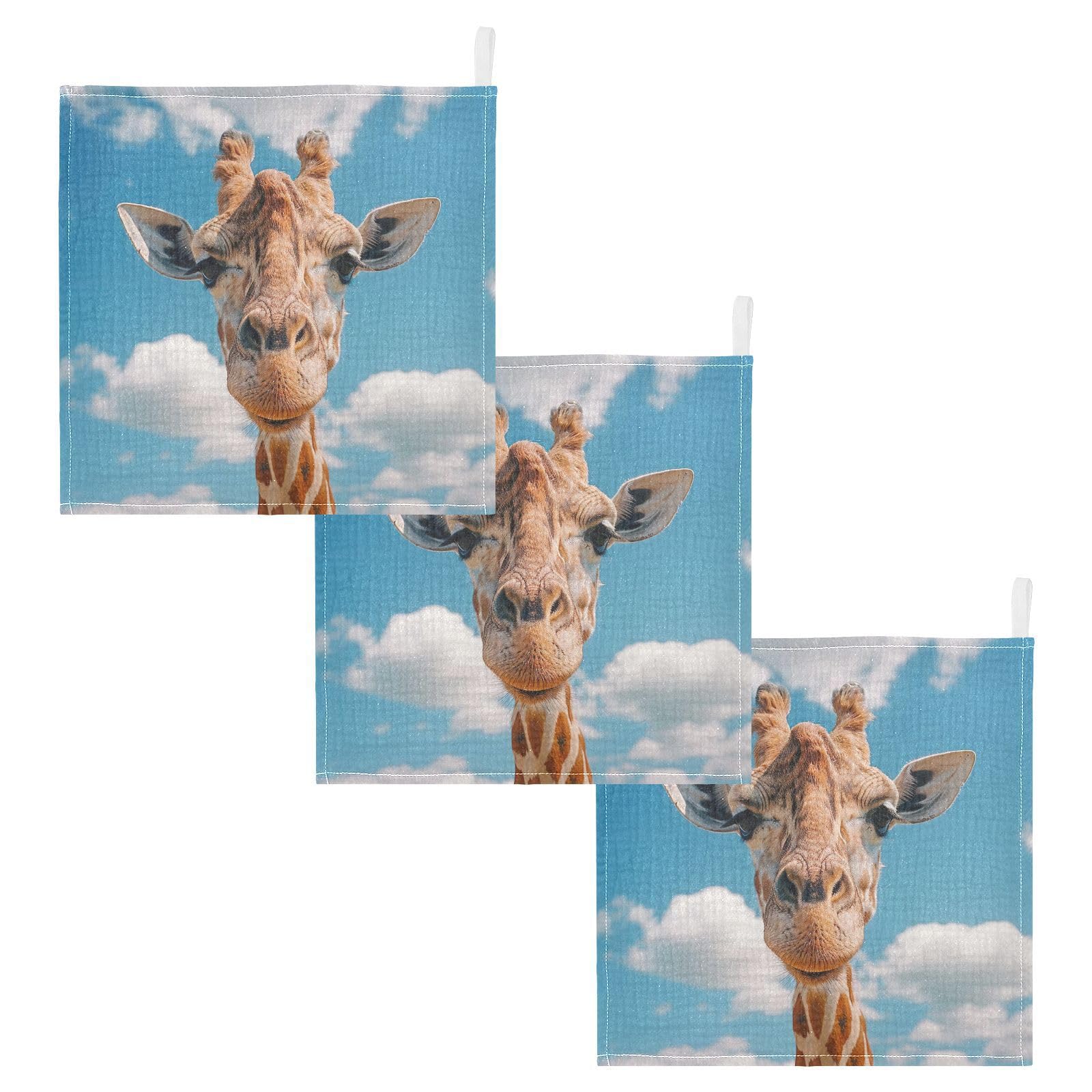 Qilmy Giraffe Baby Washcloths 5 Pack, Absorbent Soft Cotton Newborn Muslin Washcloths Face Towels, 12 x 12 Inch