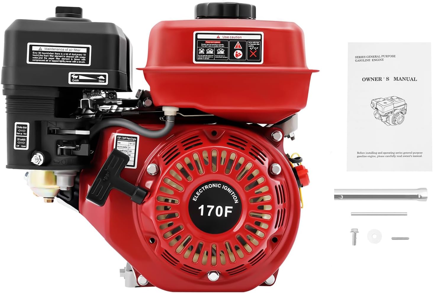 Gas Engine Motor 7.5HP 212CC 4-Stroke Gas Powered Engine with Air Cooling & Air Filter, 3000W Gas Powered Engine for Go-Karts, Minibikes, Lawnmowers, Log-Splitter