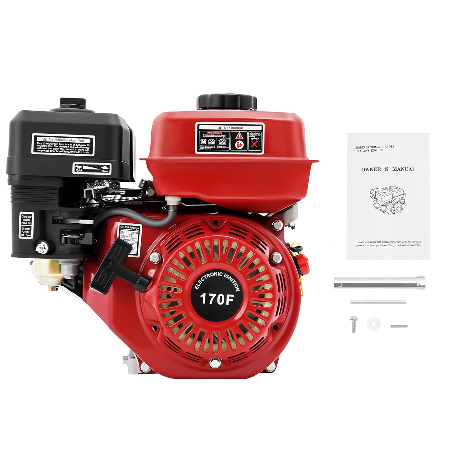 7.5HP Gas Engine Horizontal Shaft 212cc 4 Stroke Go Kart Engine Motor Replacement Gas Motor w/Air Cooling Pull Start Gas Powered Engine for Go Kart Log Splitter Lawnmowers Water Pumps