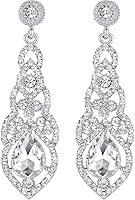 mecresh Teardrop Crystal Chandelier Dangle Earrings for Women - Rhinestone Wedding Bridal Jewelry in Silver, Gold, 5 Colors