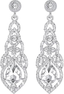 mecresh Teardrop Crystal Chandelier Dangle Earrings for Women - Rhinestone Wedding Bridal Jewelry in Silver, Gold, 5 Colors