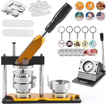 Button Maker Machine, 58mm/2.25in DIY Pin Badge Button Maker Machine, Round Badge Punch Press Kit with Paper Cutter and 100 Sets Consumables, for Pin Badge Making