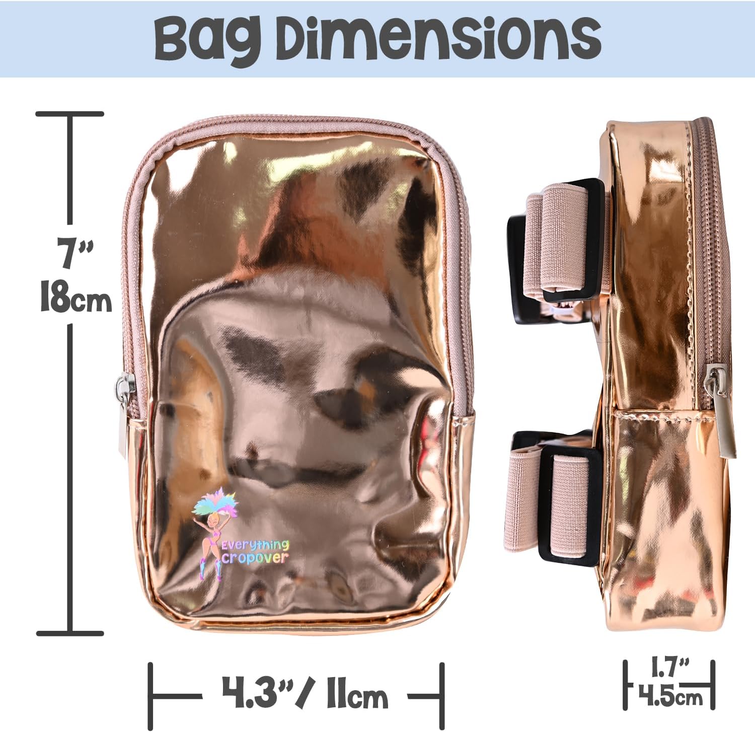 3-IN-1 Thigh Bag Fanny Pack Crossbody Bag | Carnival Leg Harness for Women | Glossy Waist Bag | Rave Leg Pack with Buckles | Rose Gold - Image 3