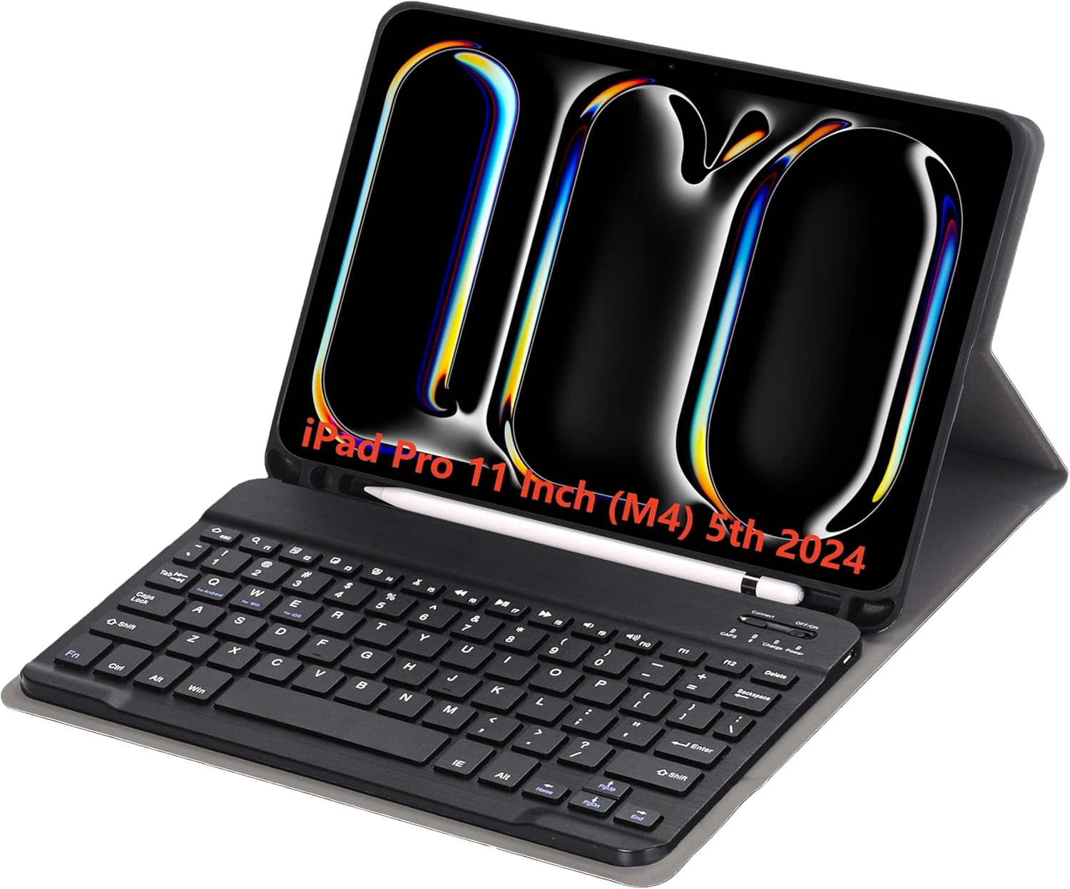Slim Candy Colors Keyboard Case Compatible with iPad Pro 11 Inch (M4) (5th Gen) 2024 Released with S Pen Holder, Mutil Angles Stand Cover Detachable Wireless Keyboard (Black)
