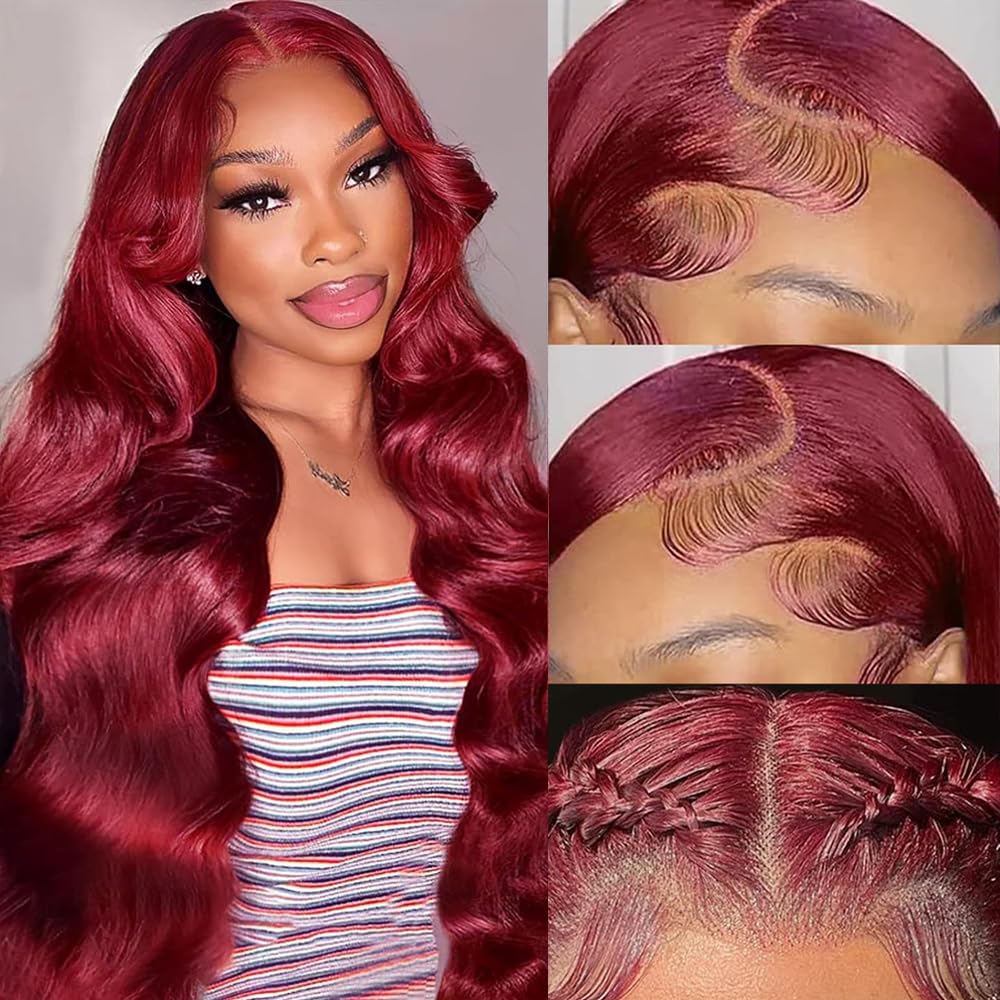 99J Burgundy Lace Front Wigs Human Hair 13X6 Body Wave Lace Front Human Hair Wigs for Women Burgundy HD Transparent Frontal Wig Colored Pre Plucked 180% Density Wine Red Wig 30Inch 99J Burgundy Lace Front Wigs Human Hair 13X6 Body Wave Lace Front Human Hair Wigs for Women Burgundy HD Transparent Frontal Wig Colored Pre Plucked 180% Density Wine Red Wig 30Inch