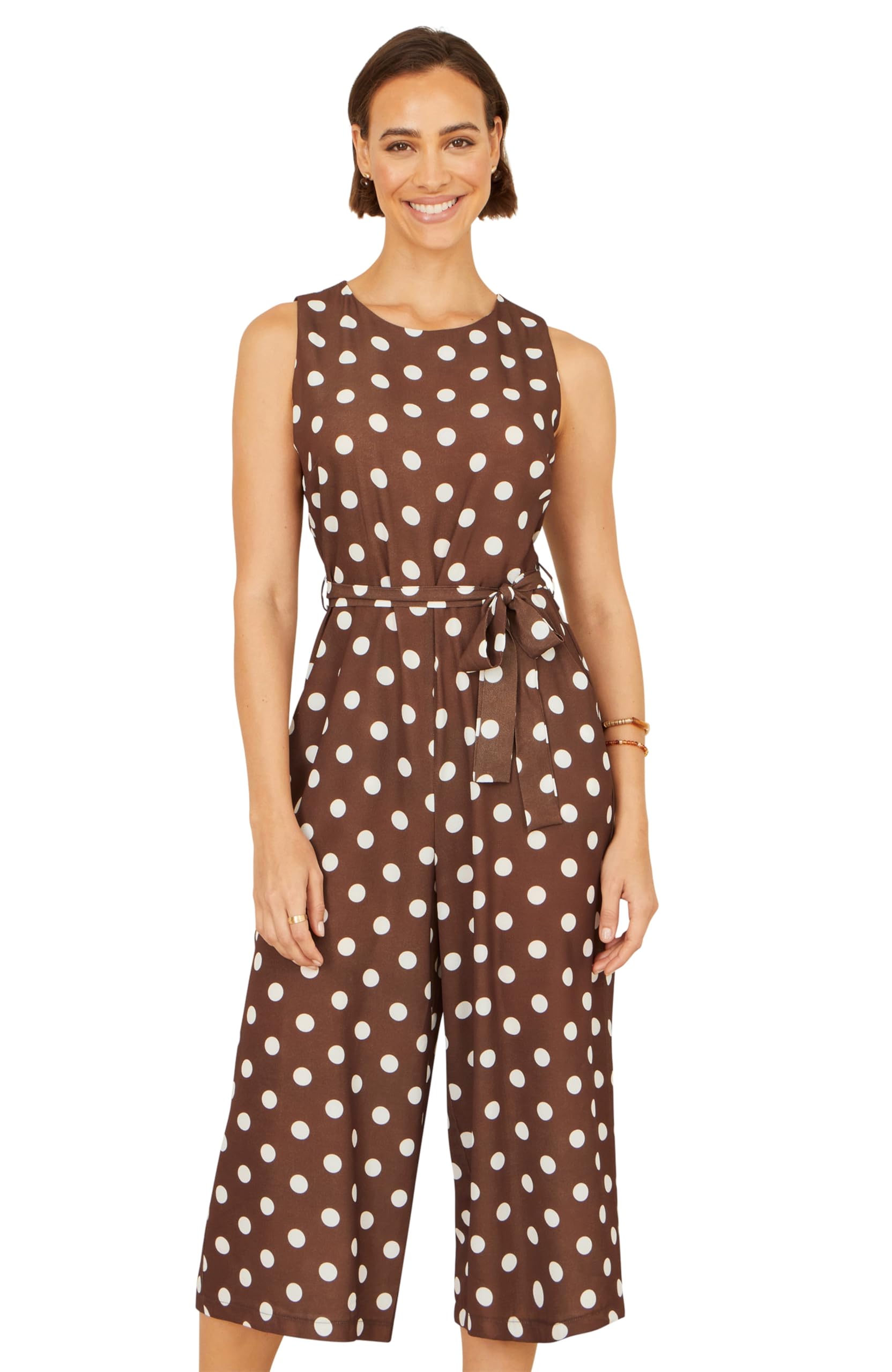 Yumi Women's Chocolate Brown Spot Culotte Jumpsuit In Size 12