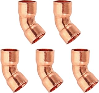 PATIKIL 3/8" ID 0.8mm Thick Elbow Copper Fitting, 5pcs 99.9% Pure Copper 45 Degree Pipe Fitting Short Radius Tube Connector with Sweat Solder Connection for HVAC Refrigeration System
