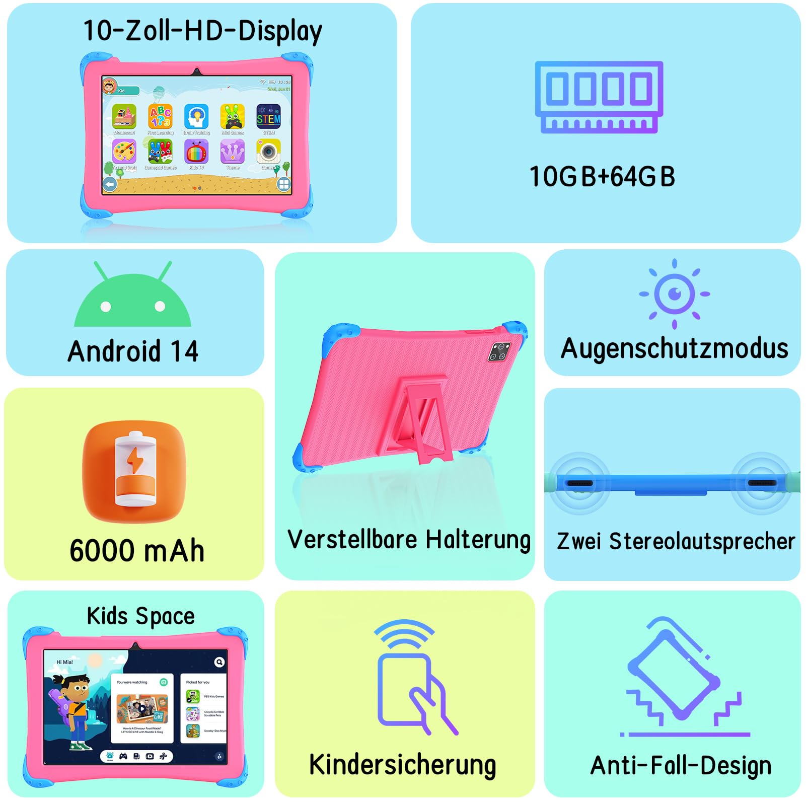 Tablette Enfants 10 Pouces,Tablette Android 13,6Gb Ram 64Gb Rom,Kidoz Pré-Installé,Contrôle Tablette Enfants 10 Pouces,Tablette Android 13,6Gb Ram 64Gb Rom,Kidoz Pré-Installé,Contrôle