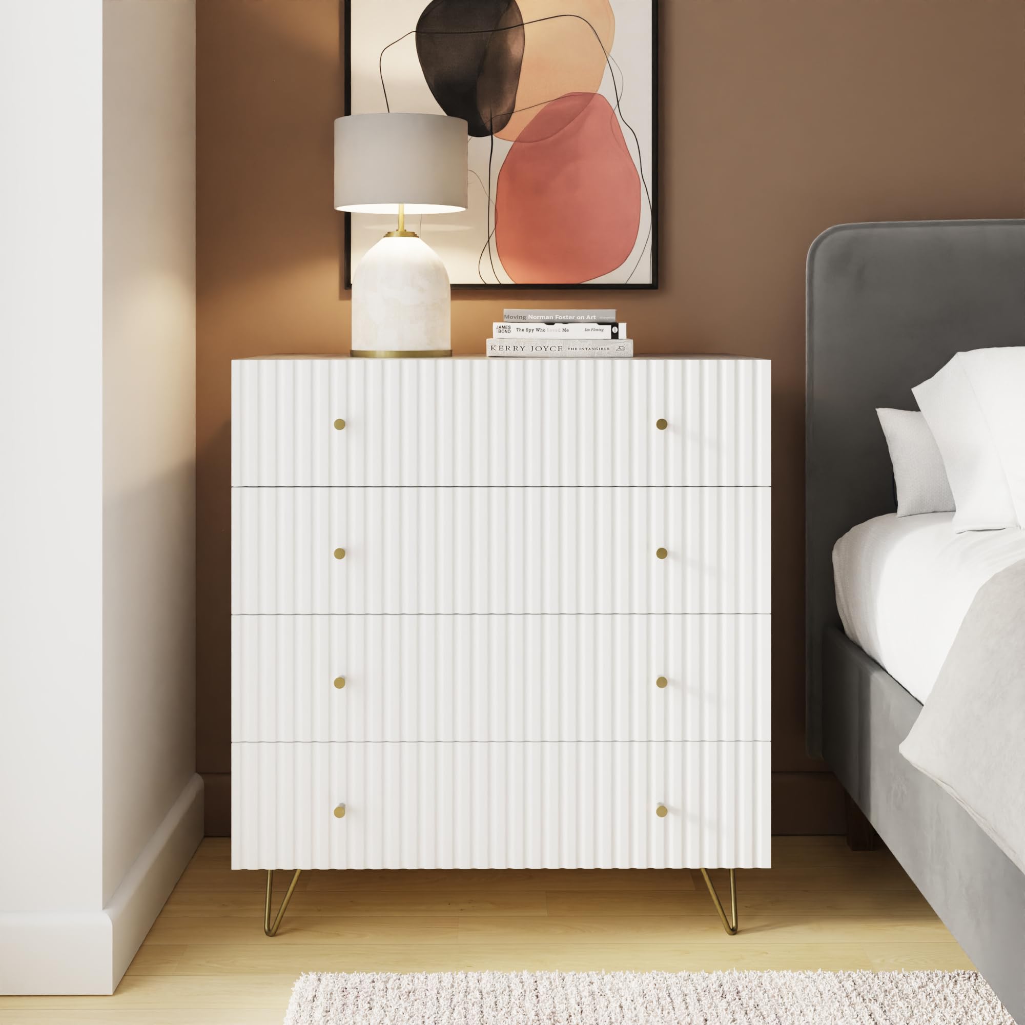 GFW Thalia 4 Drawer Chest of Drawers Modern Ribbed Bedroom Storage Cabinet, Tallboy Spacious Drawers for Bedroom, Living Room & Hallway