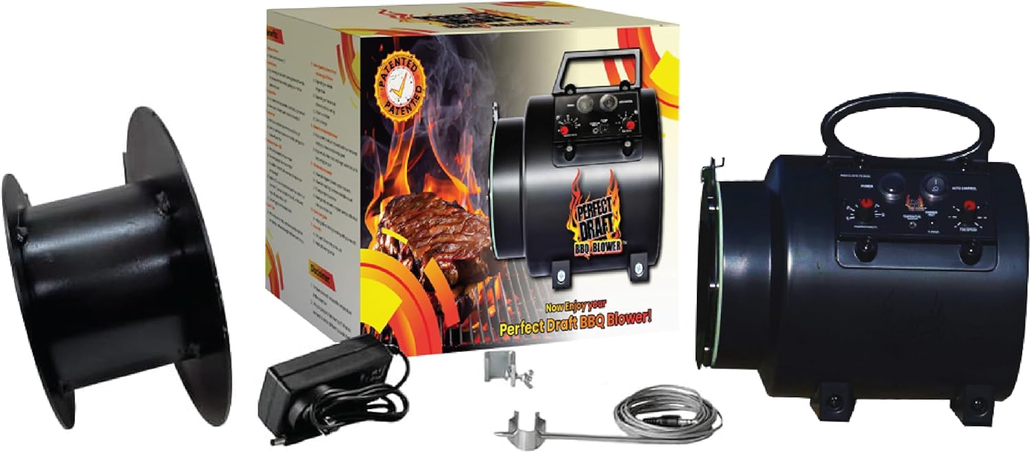 Perfect Draft BBQ Blower 4.0 for Offset Smoker Grill - Designed in Texas, Patented in the USA - Battery Powered BBQ Fan for Outdoor Barbecue