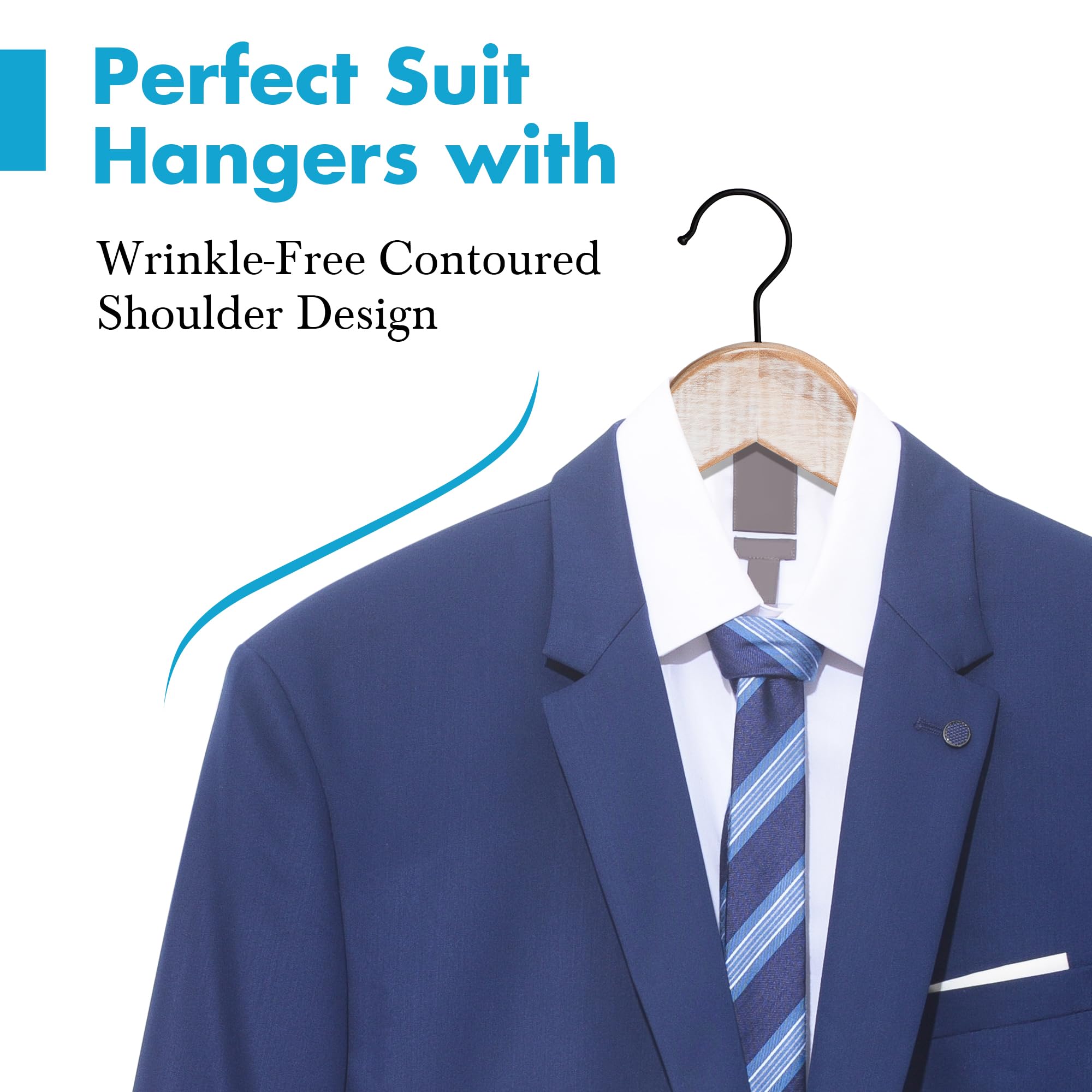 JS HANGER Multifunctional High Grade Solid Wooden Suit Hangers, Coat Hangers, Retro White Finish, 20-Pack