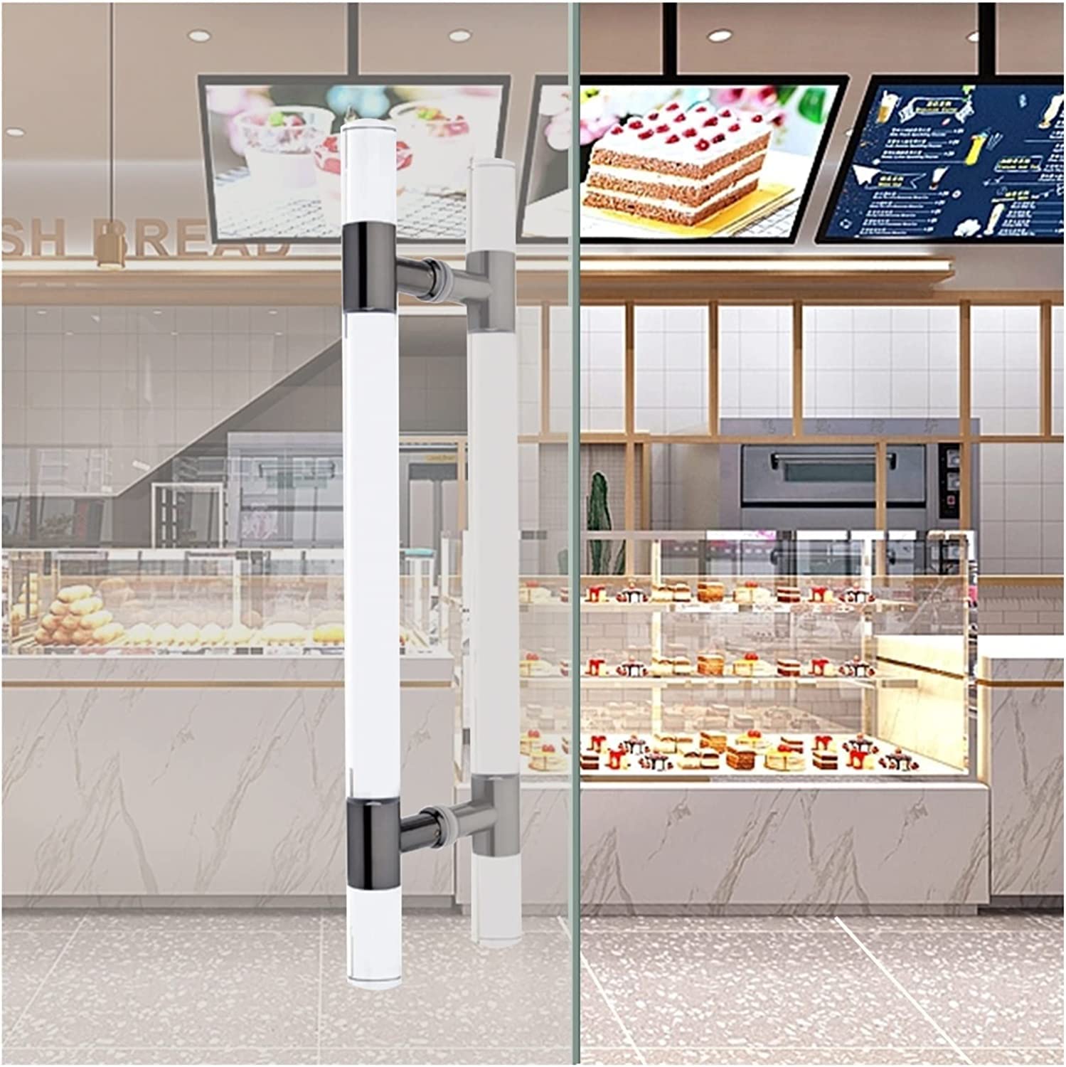 Wdsopk Modern Push Pull Bar Handle,Sweet Shop Clinic Bakery Glass Door Handle,Home Indoor Outdoor Clear Acrylic Crystal Door Knobs,Barn Door Hardware