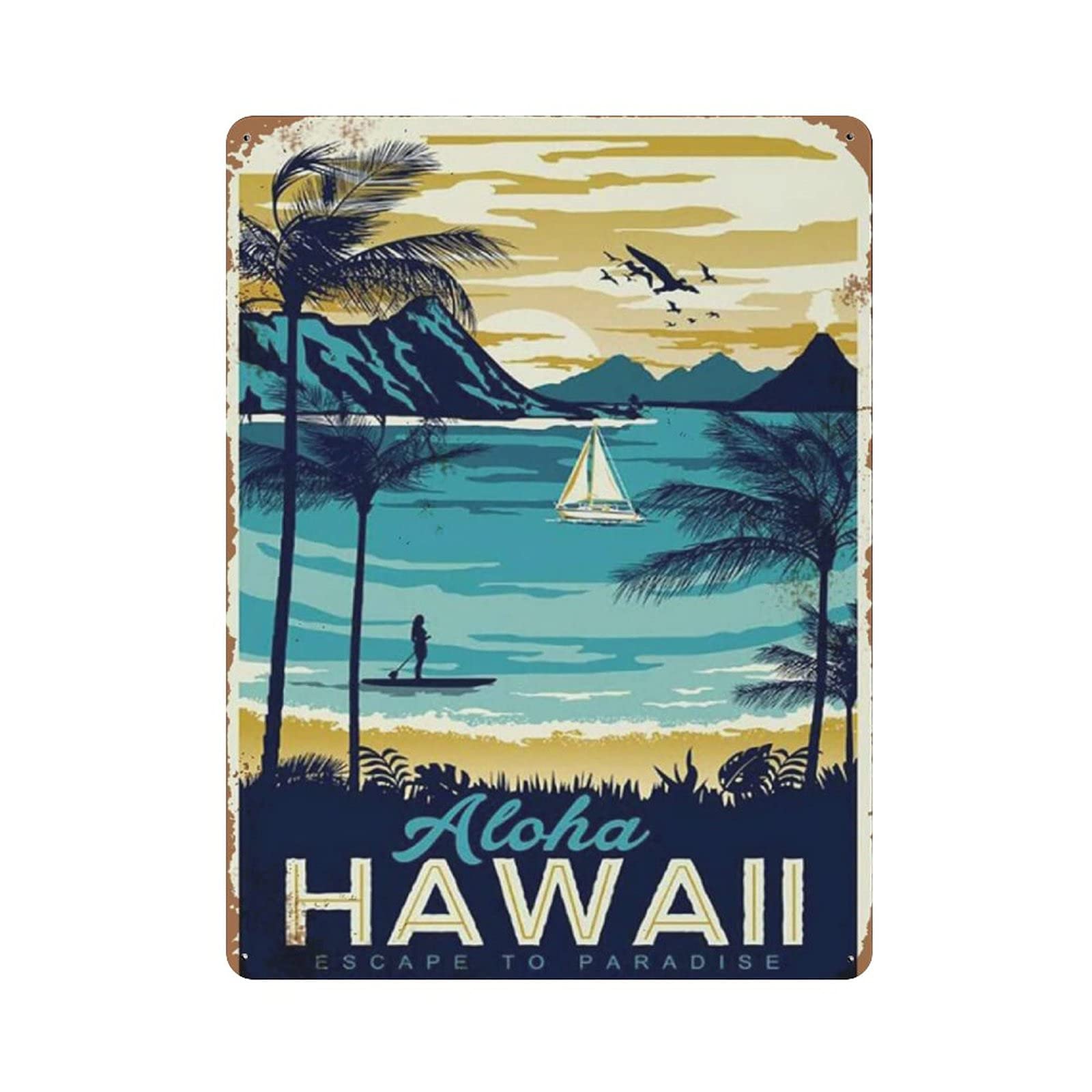 Aloha Hawaii Bar Metal Signs, Fun Poster For Bar Kitchen Cafe Farmhouse Wall Decor 12x16 inch