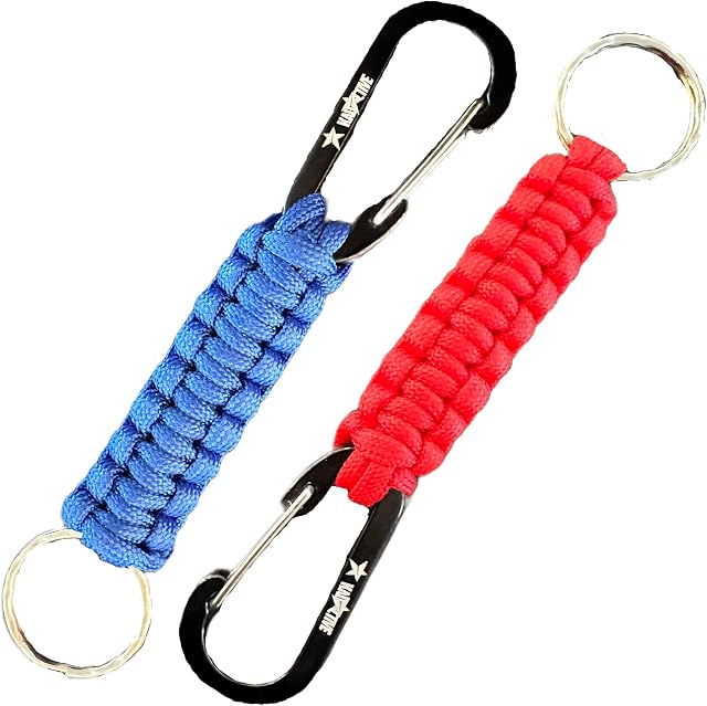 KADACTIVE Paracord Keyrings with Carabiner Keyring Clip - 2 Pack keyrings for Backpack, Survival, Camping - Paracord Key Chain Key Holder - Key Lanyard for Men - car Keyring