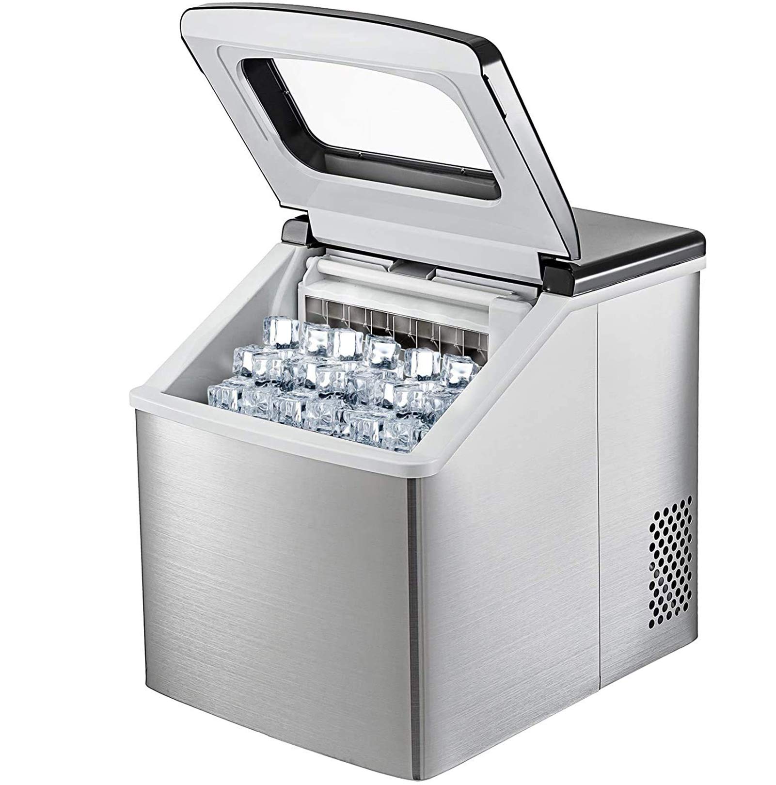 Ice Maker Stainless Steel 220V Ice Cube Maker Machine 40LBS Ice Making Machine Countertop Ice Maker Compact Clear Ice Cubes for Kitchen Home Bars