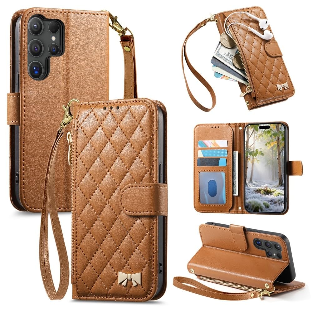Housse cuir Samsung S25 Plus étui marron à rabat aimanté avec porte-carte - 8
