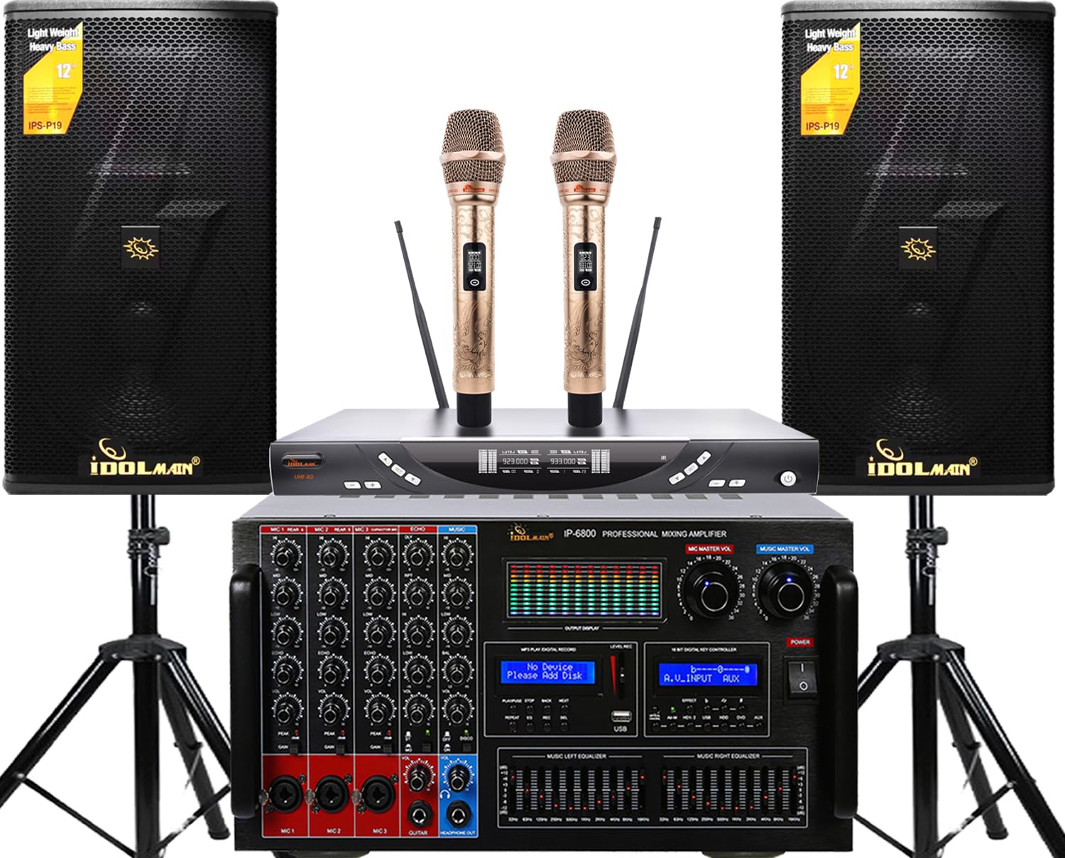 IDOLmain 8000W Mixing Amp W/Digital Optical Input & 4000W Loudspeakers & Dual High-Tech Wireless Microphones Bluetooth Home Karaoke System