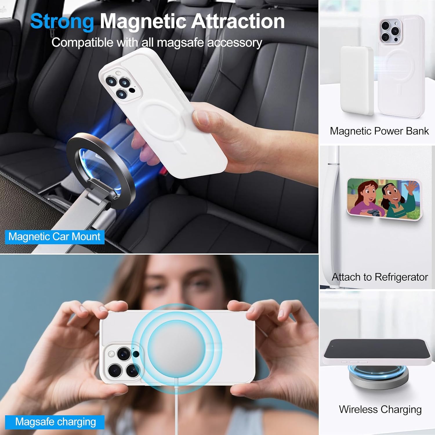 Harryshell 2 in 1 for iPhone 15/14 / 13 Wallet Case Magnetic Compatible with Magsafe RFID Blocking Card Holder Detachable Phone Cover Zipper Purse Kickstand Wrist Strap for Men Women Quilted White