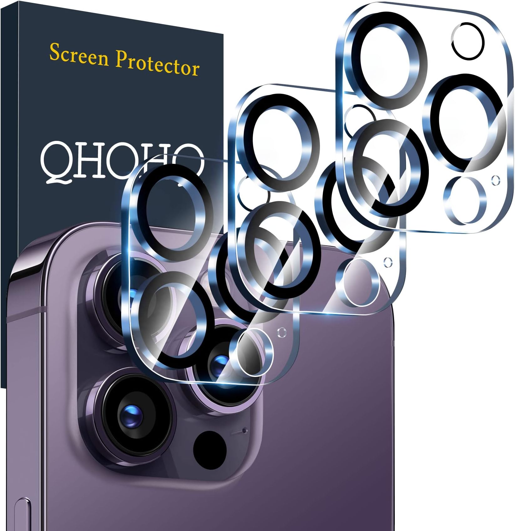 QHOHQ 2 Pack Camera Lens Protector for iPhone 15 Pro 6.1, Zinc Alloy One Piece Camera Cover, [Updated Version], Full Coverage Protection, Ultra HD
