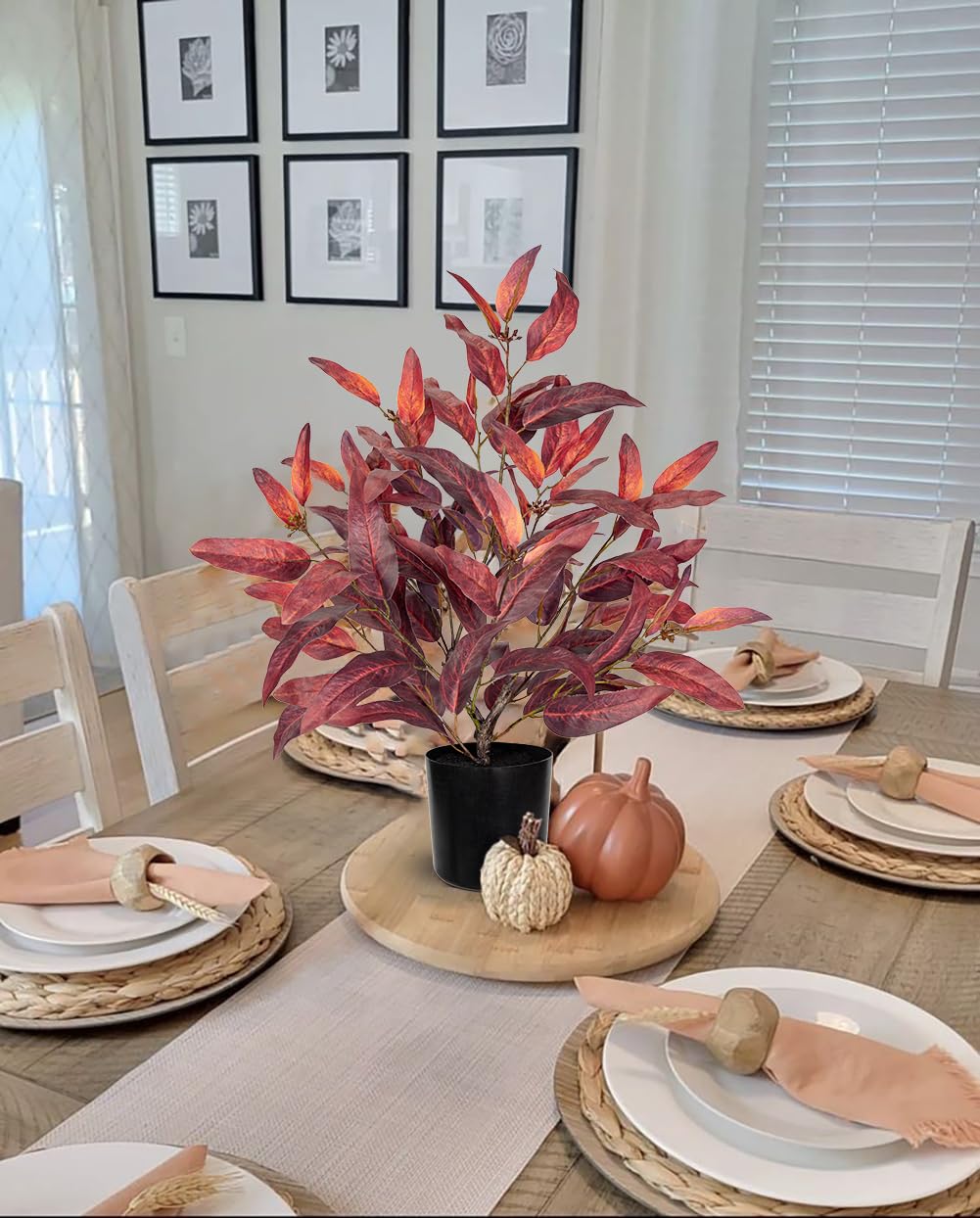 Briful Pianta artificiale con foglie bordeaux in cesto, alta 48,9 cm, pianta di eucalipto in vaso con foglie rosso intenso, vaso nero classico, decorazione autunnale da tavolo per casa, ufficio