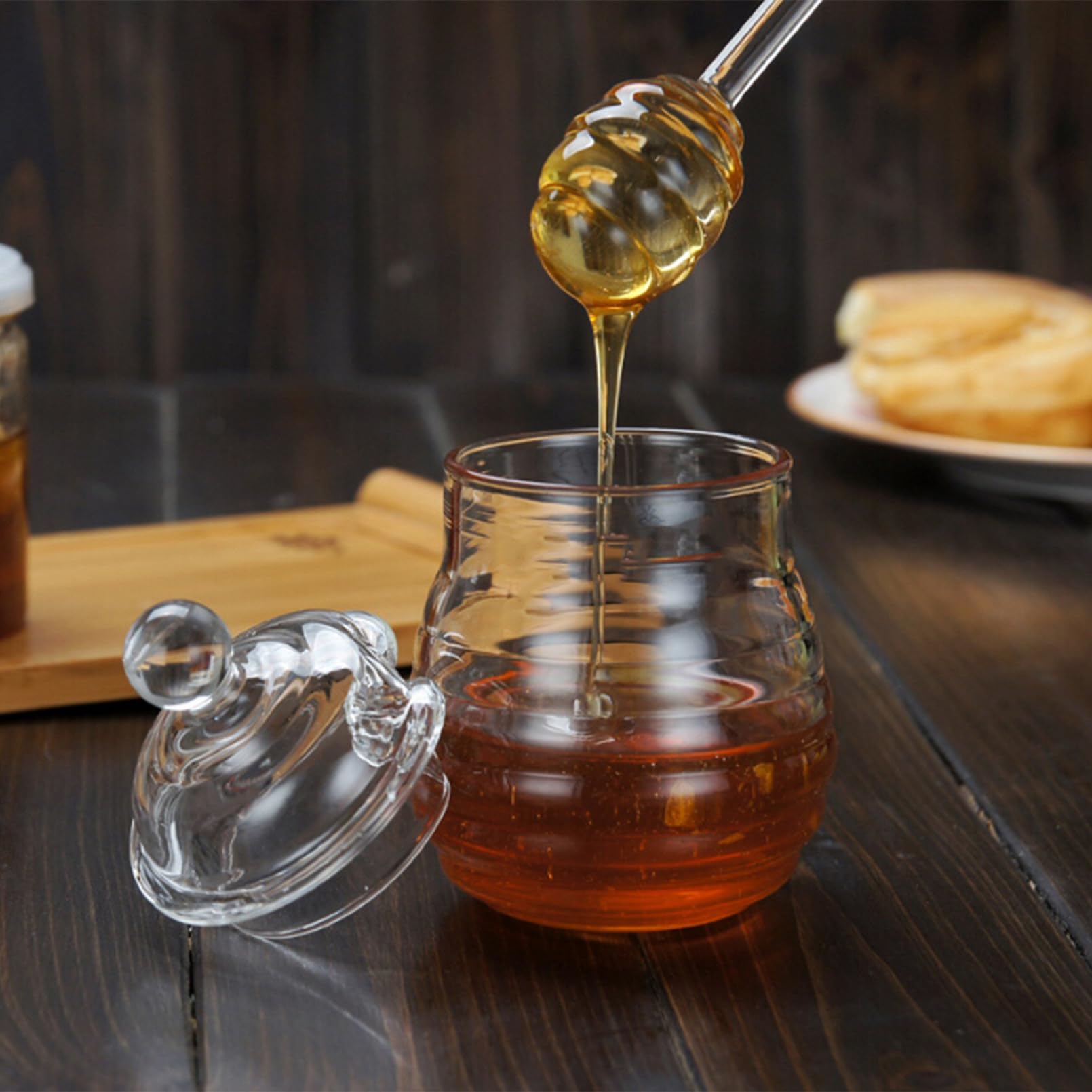 OUNONA 2 Stück 250-ml Honiggläser aus Glas mit Schöpflöffel und Deckel