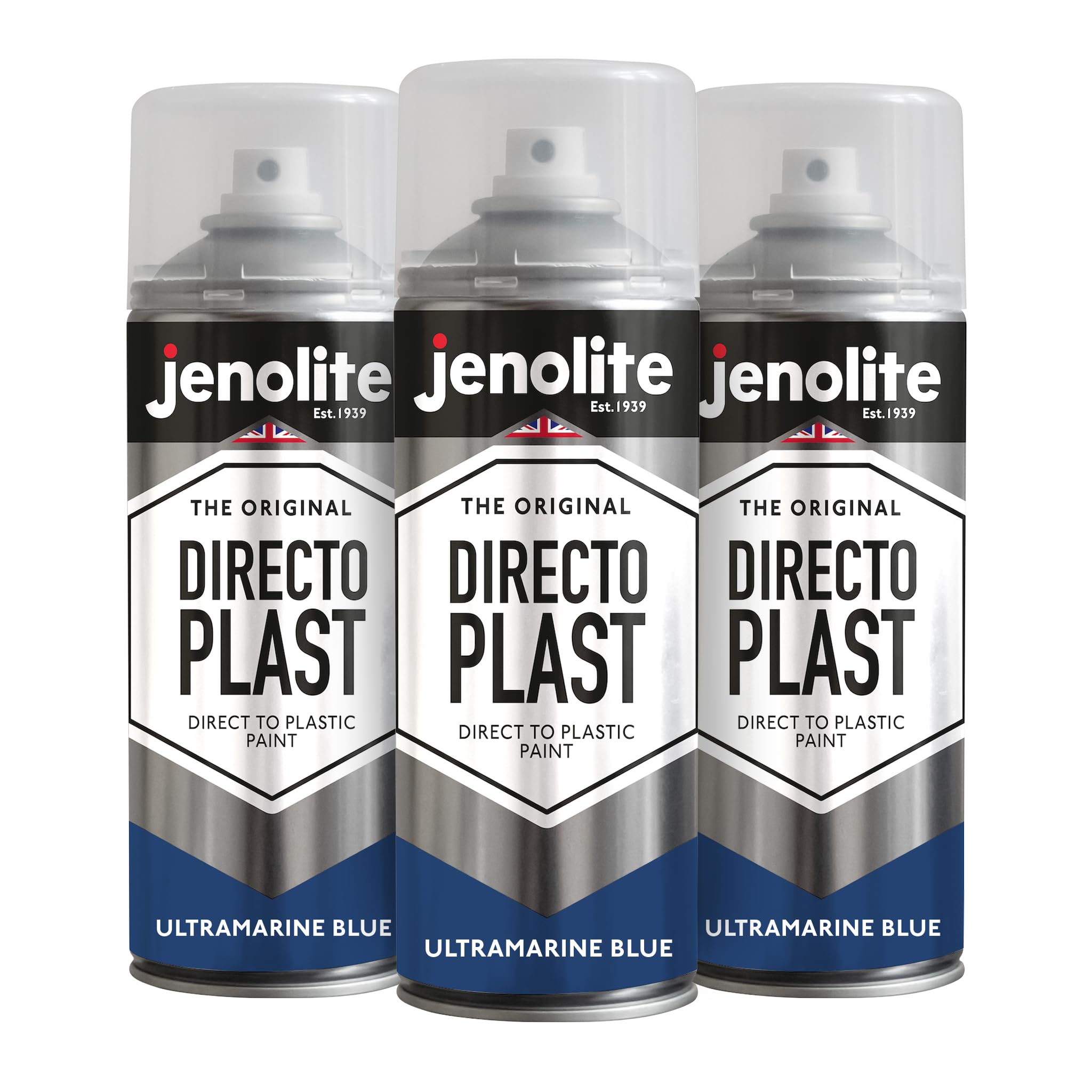 Jenolite Ultramarine Blue Directoplast Gloss Spray Paint | | 3X400ml | Spray Paint For Plastic Surfaces | For All Types Of Plastic | No Primer Required Multi Surface Paint | Ral5002