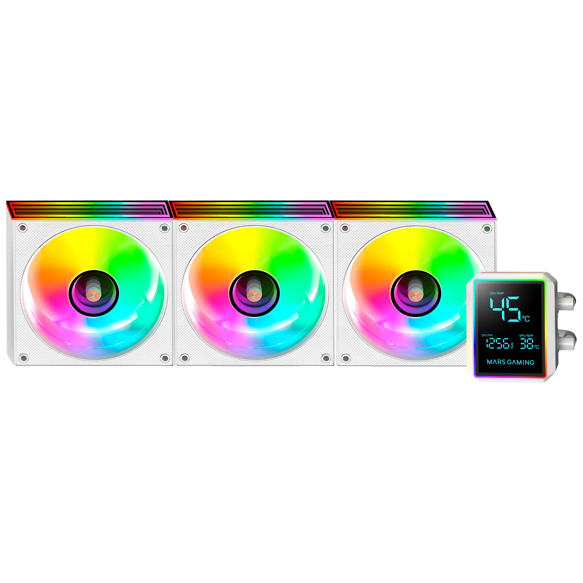 Mars Gaming ML-LCDPRO360 Raffreddamento Liquido AIO 600 W TDP, Schermo LCD 2,8" Multimonitor, Pompa 4ª Gen Opti-Chamber con Base in Rame, 3× Ventole 120 mm ARGB Infinity Mirror, Bianco