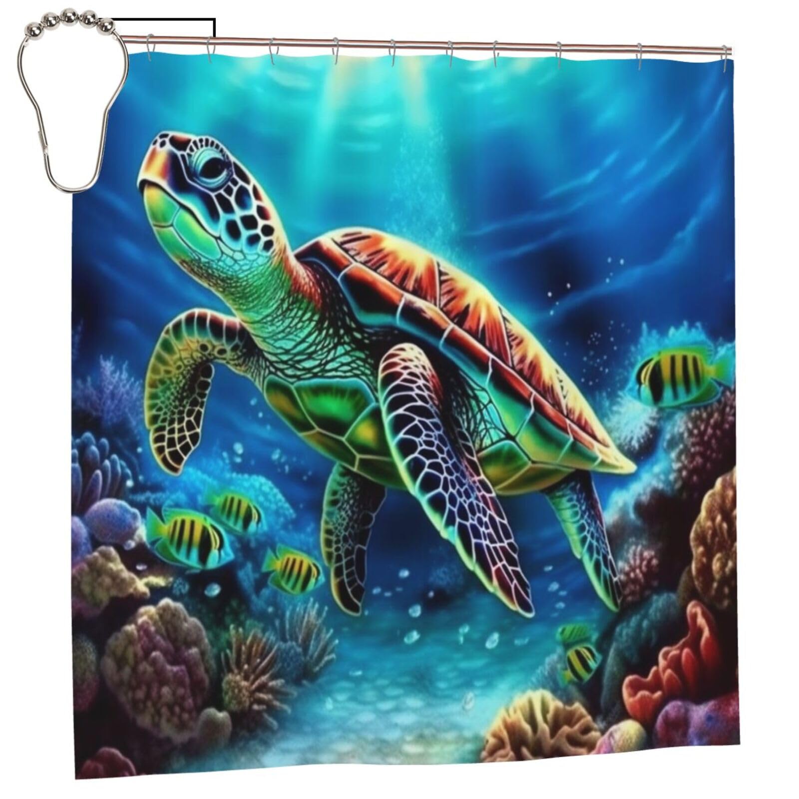 FodPand Sea Turtles Diamond Painting Shower Curtain 70"x70" Waterproof Long Bathroom Curtain Heavy Duty Thick Cloth Bath Curtain Set with Hooks, Modern Abstract Art Pattern Bathroom Shower Curtains