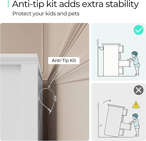 Miniatura 5 de LINSY HOME Cómoda para dormitorio, cómoda de 6 cajones con asas de metal, cómoda para sala de estar, entrada y pasillo, color blanco